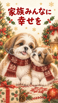 親子のシーズーのクリスマスカード｜そのまま送れる無料イラスト 98001