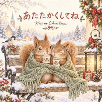 寄り添うリスのクリスマスカード｜文字あり・文字なしの無料イラスト 98008