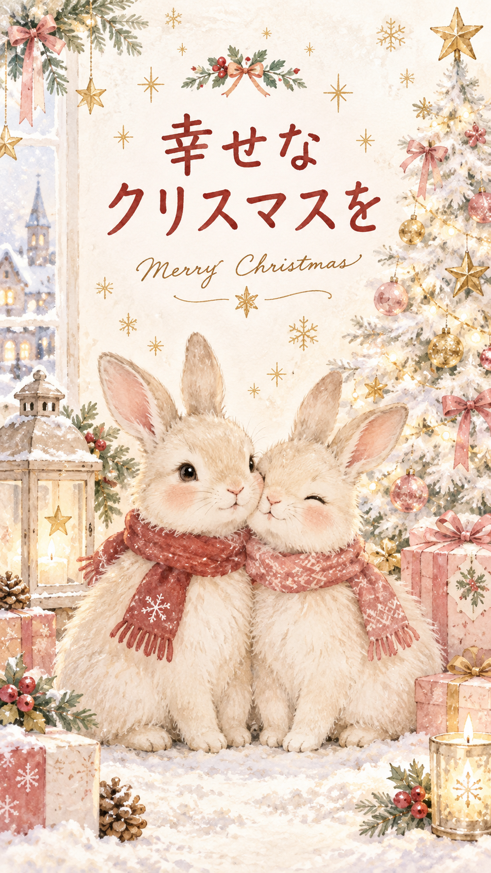 幸せを願ううさぎのクリスマスカード｜文字あり・文字なしの無料イラスト 98017に写真・文字を入れる