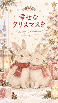 幸せを願ううさぎのクリスマスカード｜文字あり・文字なしの無料イラスト 98017