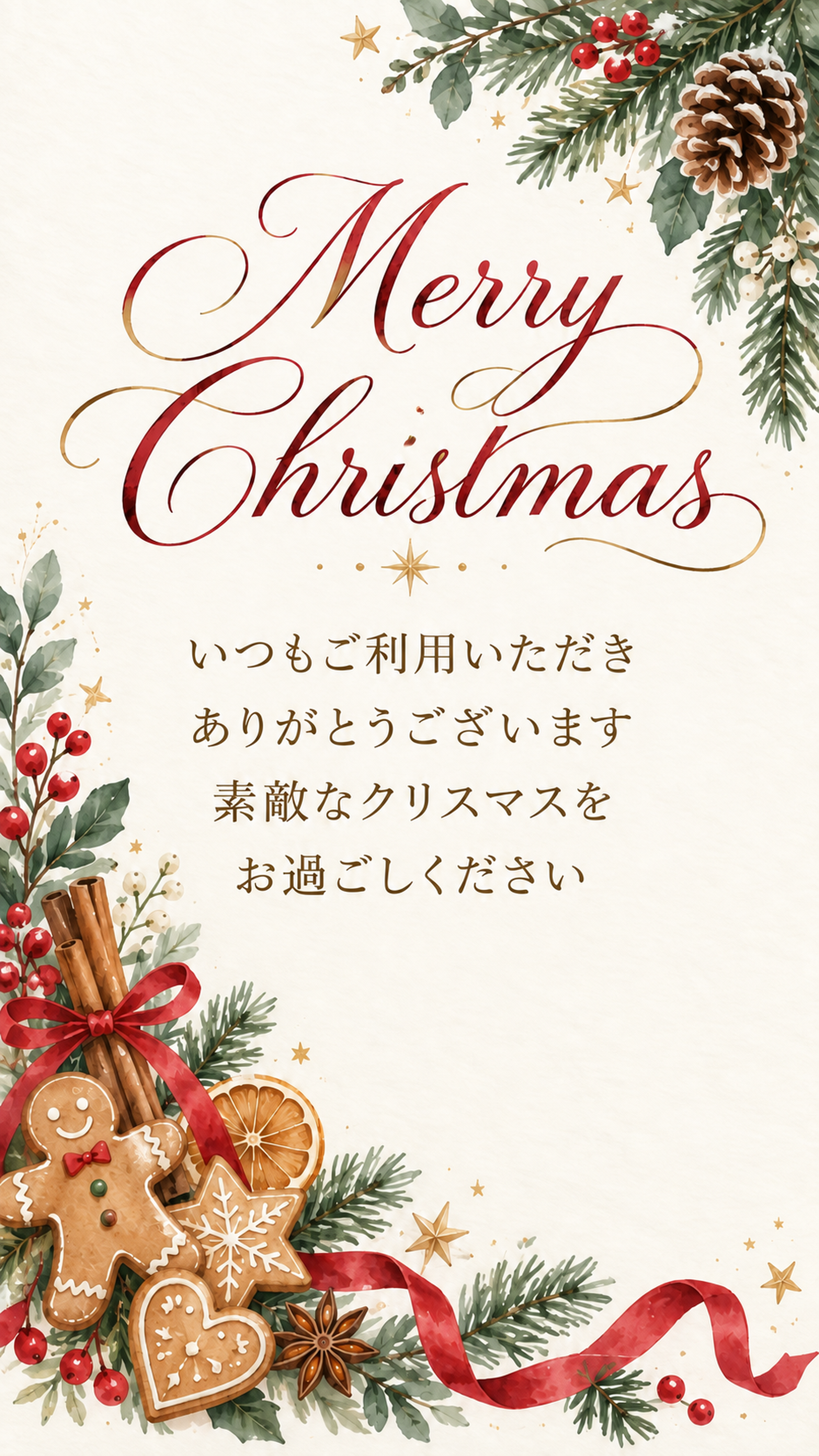 焼き菓子とクリスマス小物のクリスマス挨拶カード｜お店向け無料イラスト 98040に写真・文字を入れる