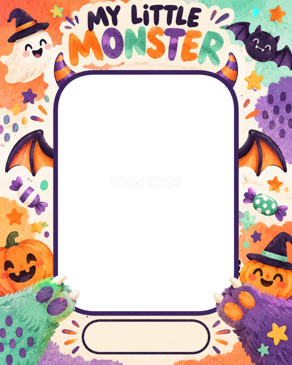 うちの子モンスターのハロウィン写真フレーム｜無料イラスト 98046