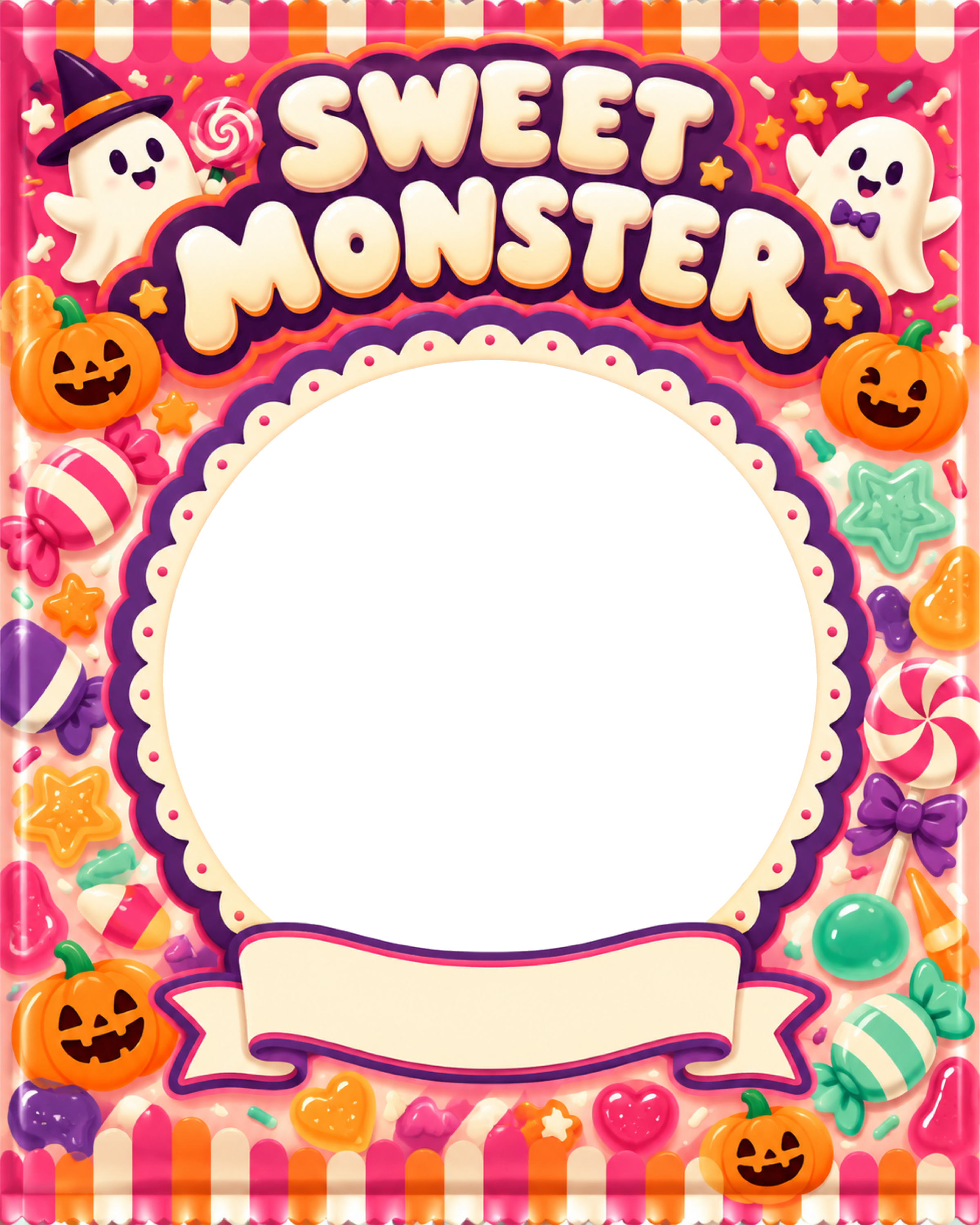 お菓子いっぱいのハロウィン写真フレーム｜無料イラスト 98049に写真・文字を入れる