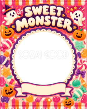 お菓子いっぱいのハロウィン写真フレーム｜無料イラスト 98049