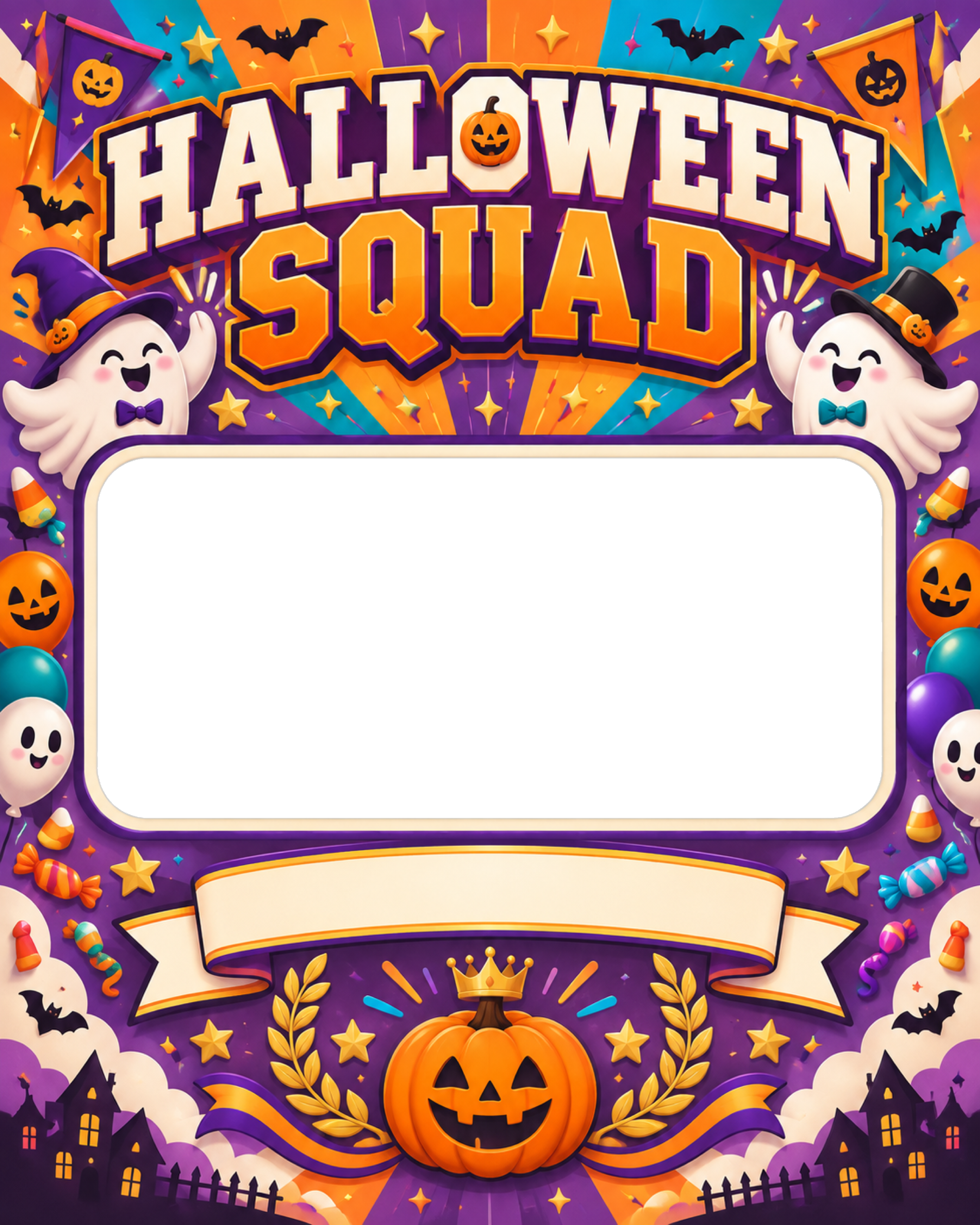 仲間と楽しむハロウィン写真フレーム｜グループ用無料イラスト 98056に写真・文字を入れる