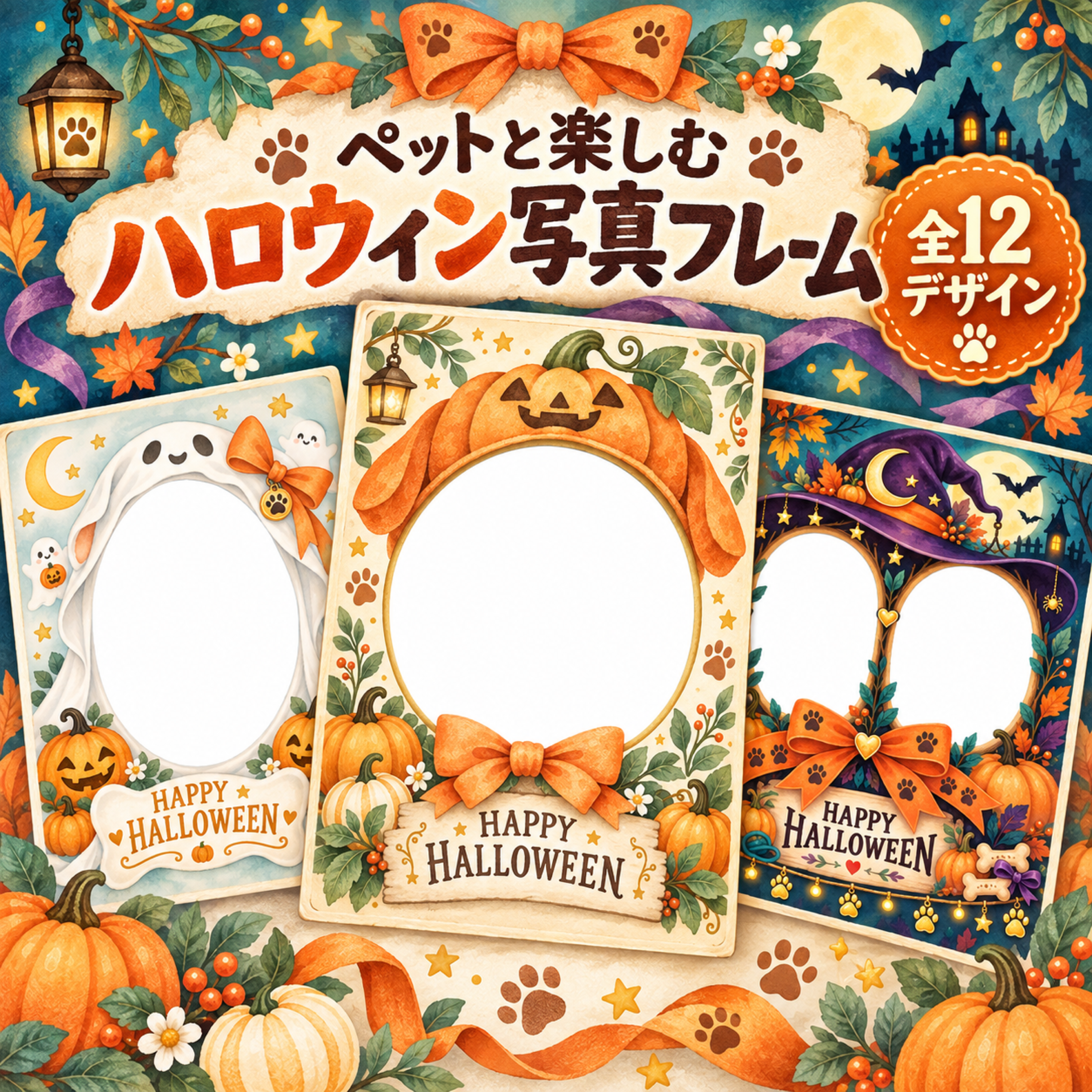 ペットと楽しむハロウィン写真フレーム12選｜無料イラスト素材 98057に写真・文字を入れる