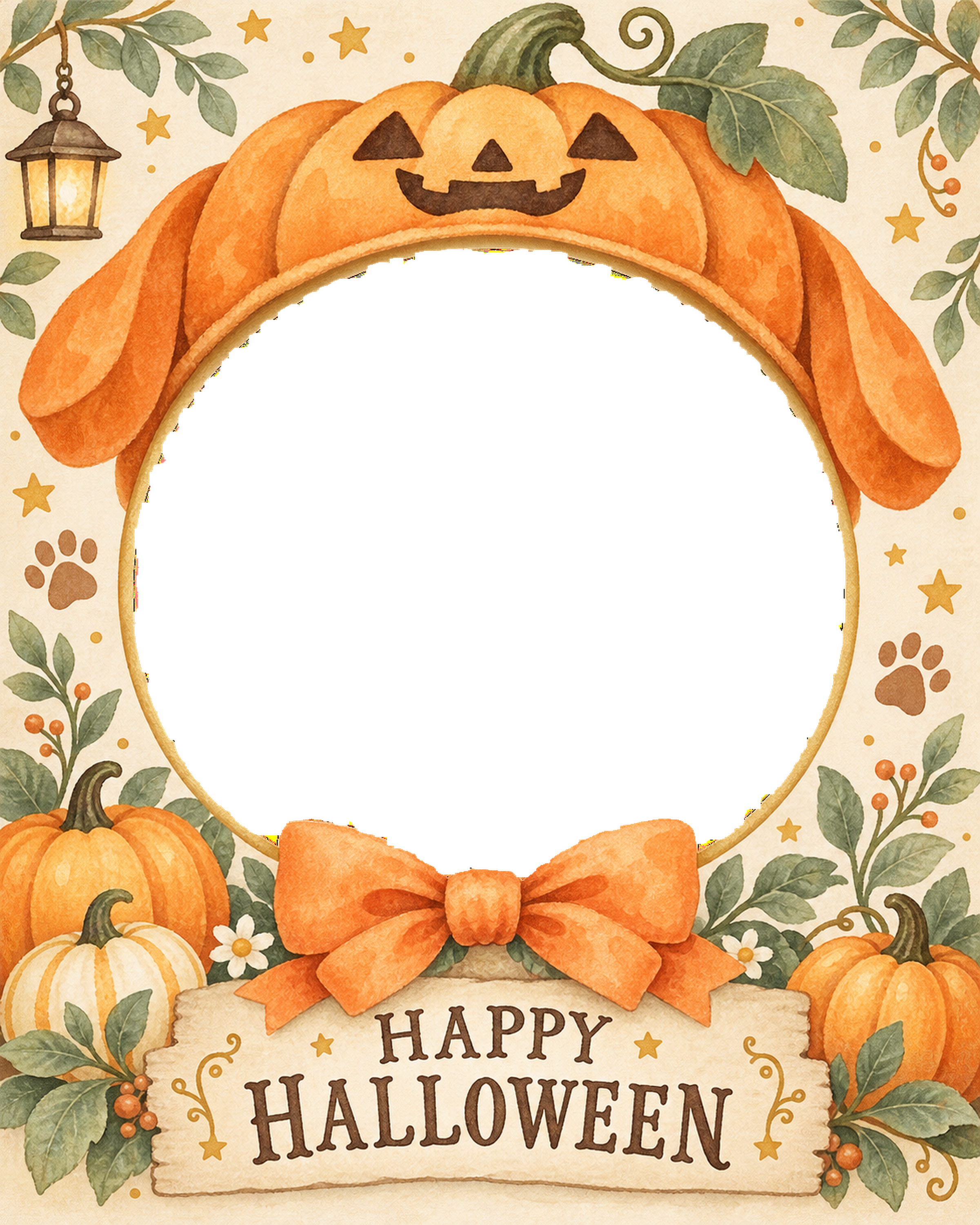 かぼちゃ帽子をかぶれるペットのハロウィン写真フレーム｜無料イラスト 98058に写真・文字を入れる