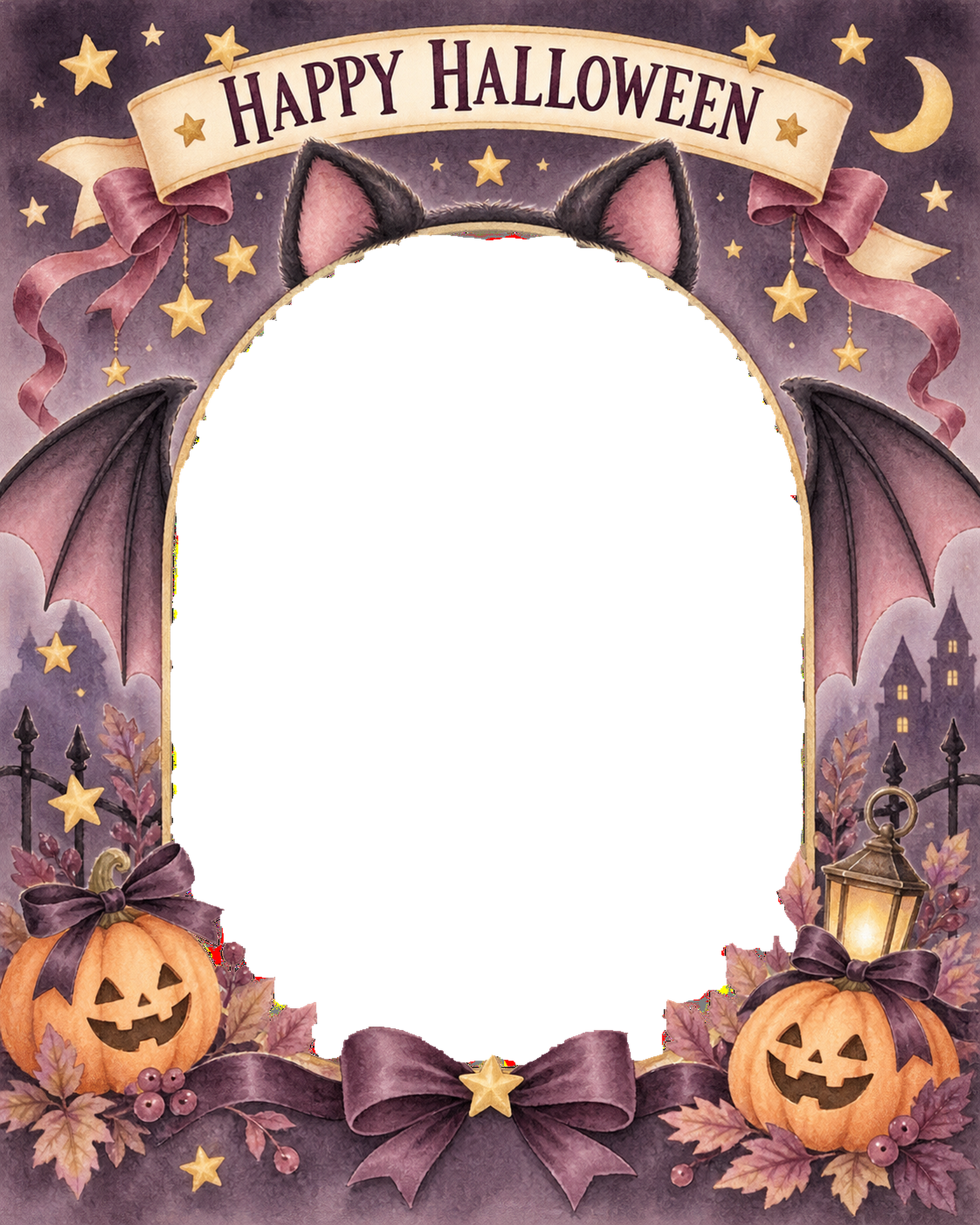 猫耳とコウモリの羽のペット用ハロウィン写真フレーム｜無料イラスト 98061に写真・文字を入れる