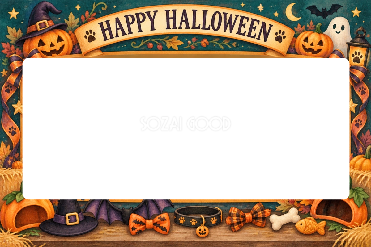 複数のペットで作るハロウィン集合写真フレーム|無料イラスト 98069