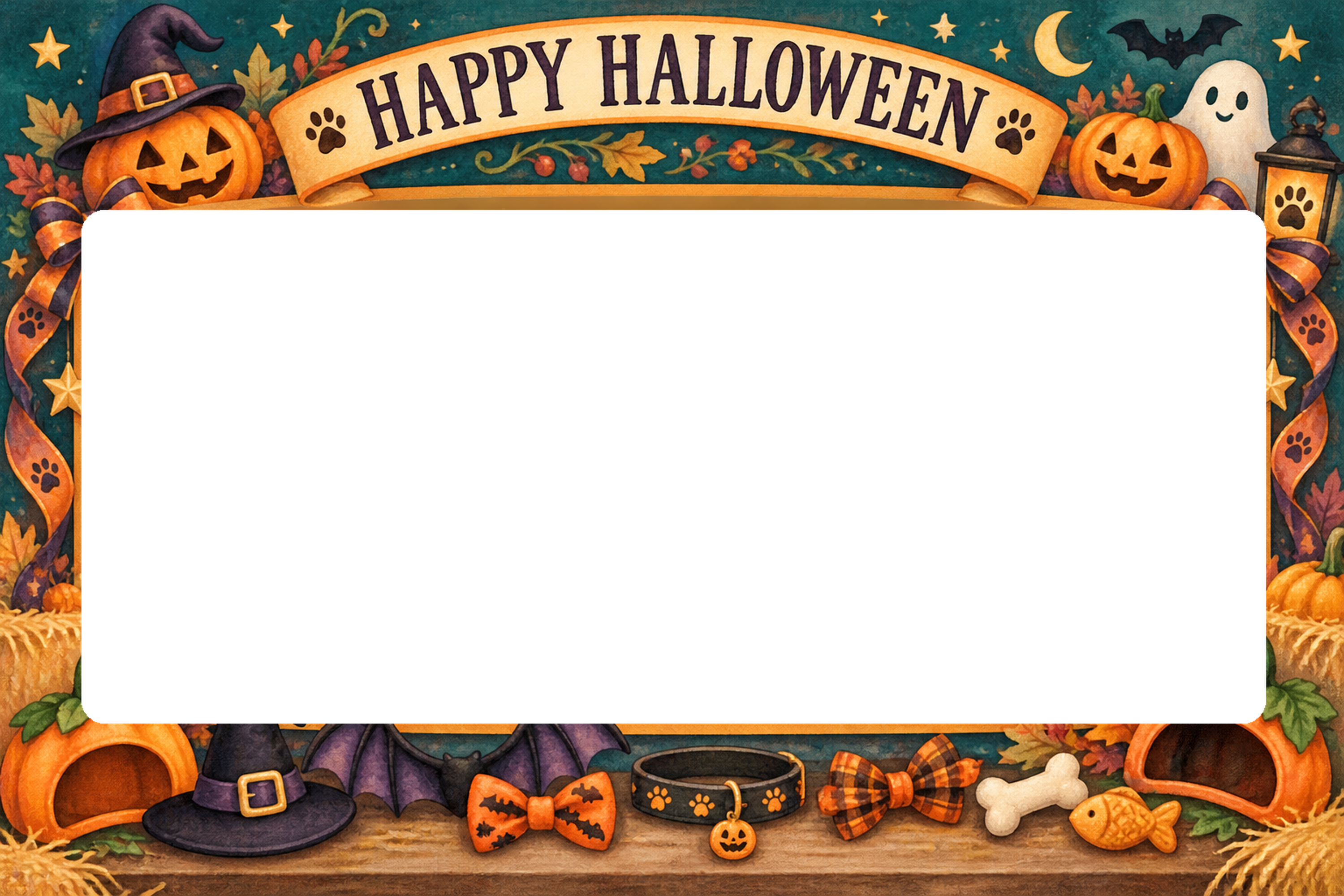 複数のペットで作るハロウィン集合写真フレーム｜無料イラスト 98069に写真・文字を入れる