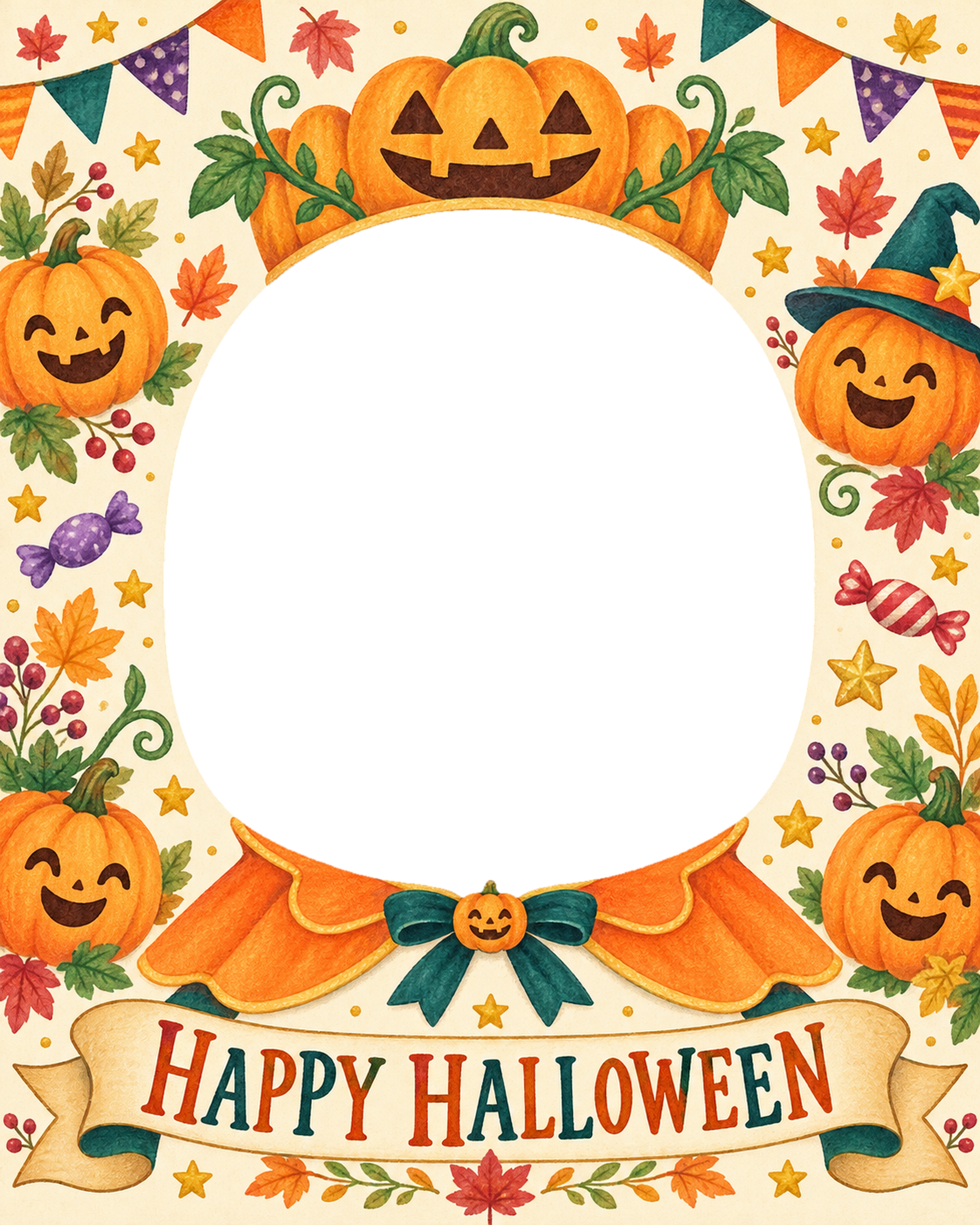 かぼちゃ王冠で仮装できる子どものハロウィン写真フレーム｜無料イラスト 98071に写真・文字を入れる
