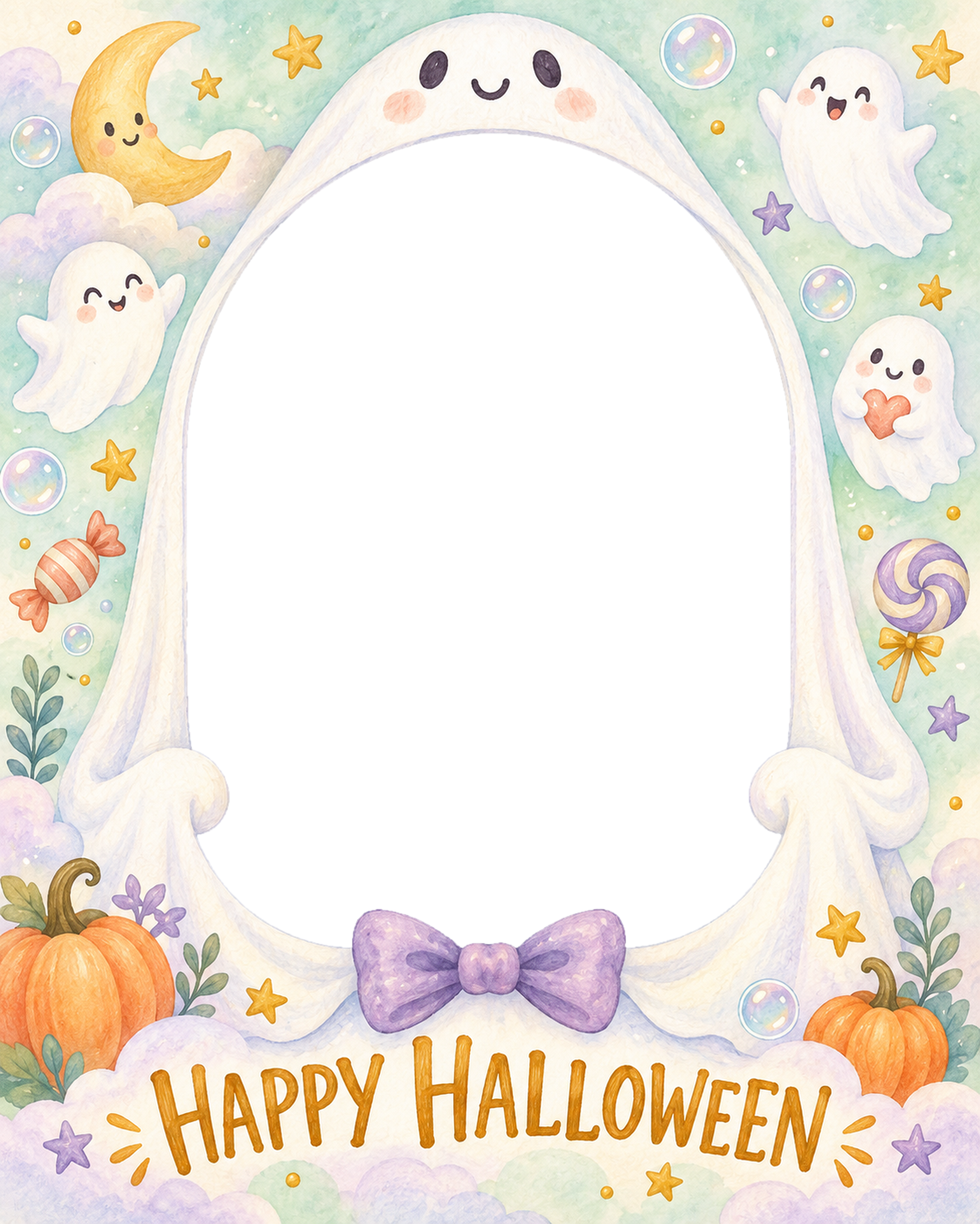 おばけフードで仮装できる子どものハロウィン写真フレーム｜無料イラスト 98073に写真・文字を入れる