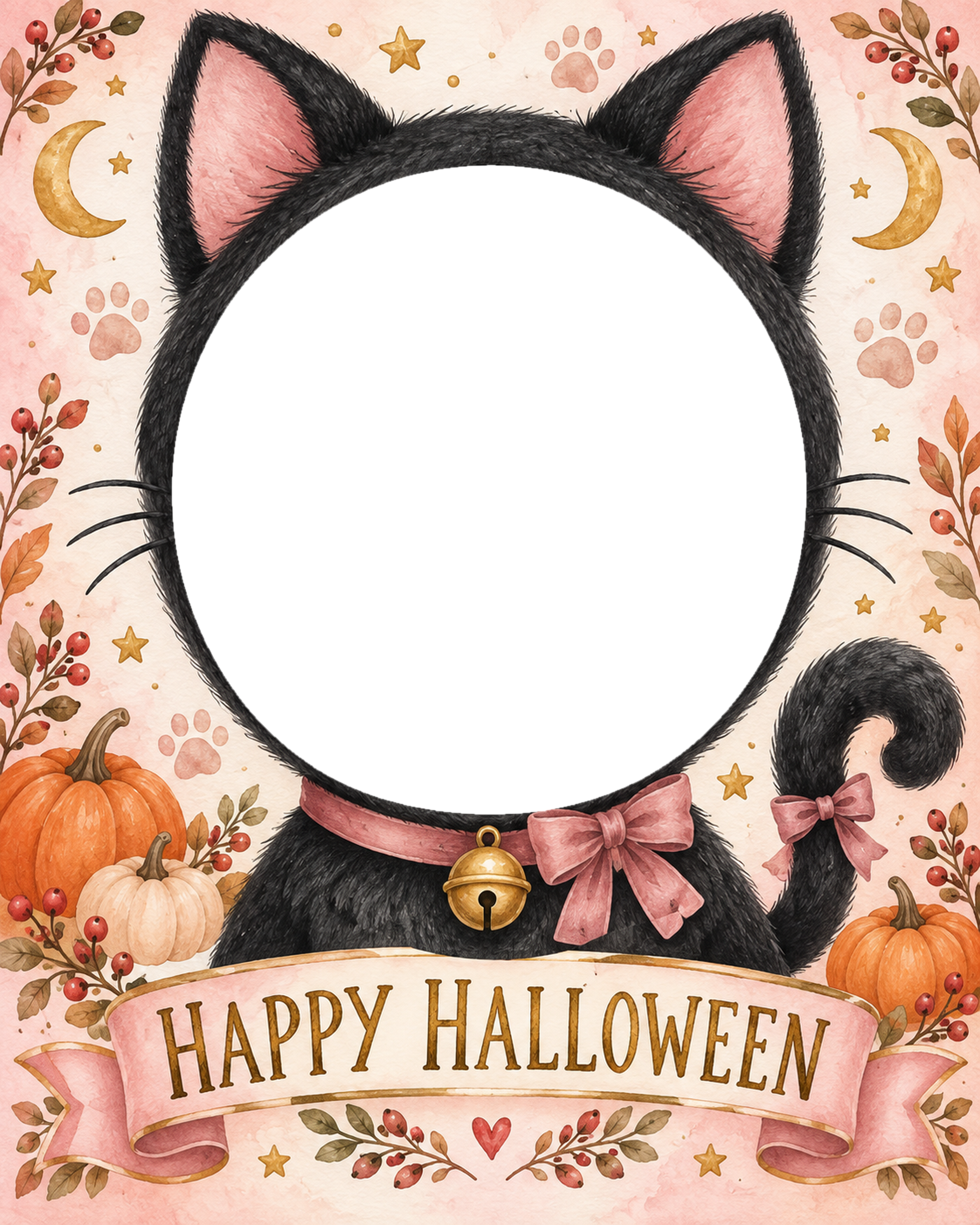 黒猫の耳としっぽで仮装する子どものハロウィン写真フレーム｜無料イラスト 98074に写真・文字を入れる