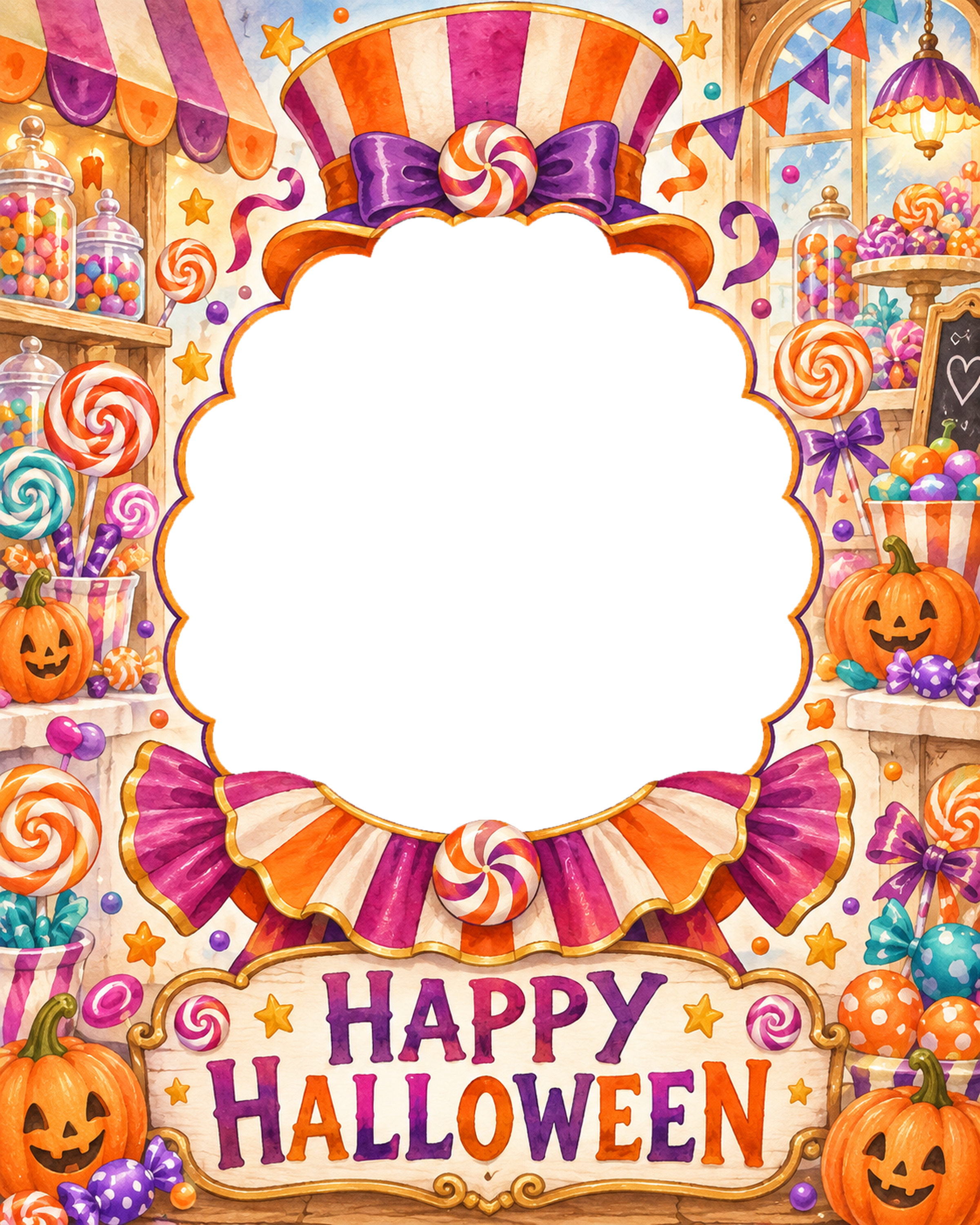 キャンディ衣装で仮装できる子どものハロウィン写真フレーム｜無料イラスト 98076に写真・文字を入れる