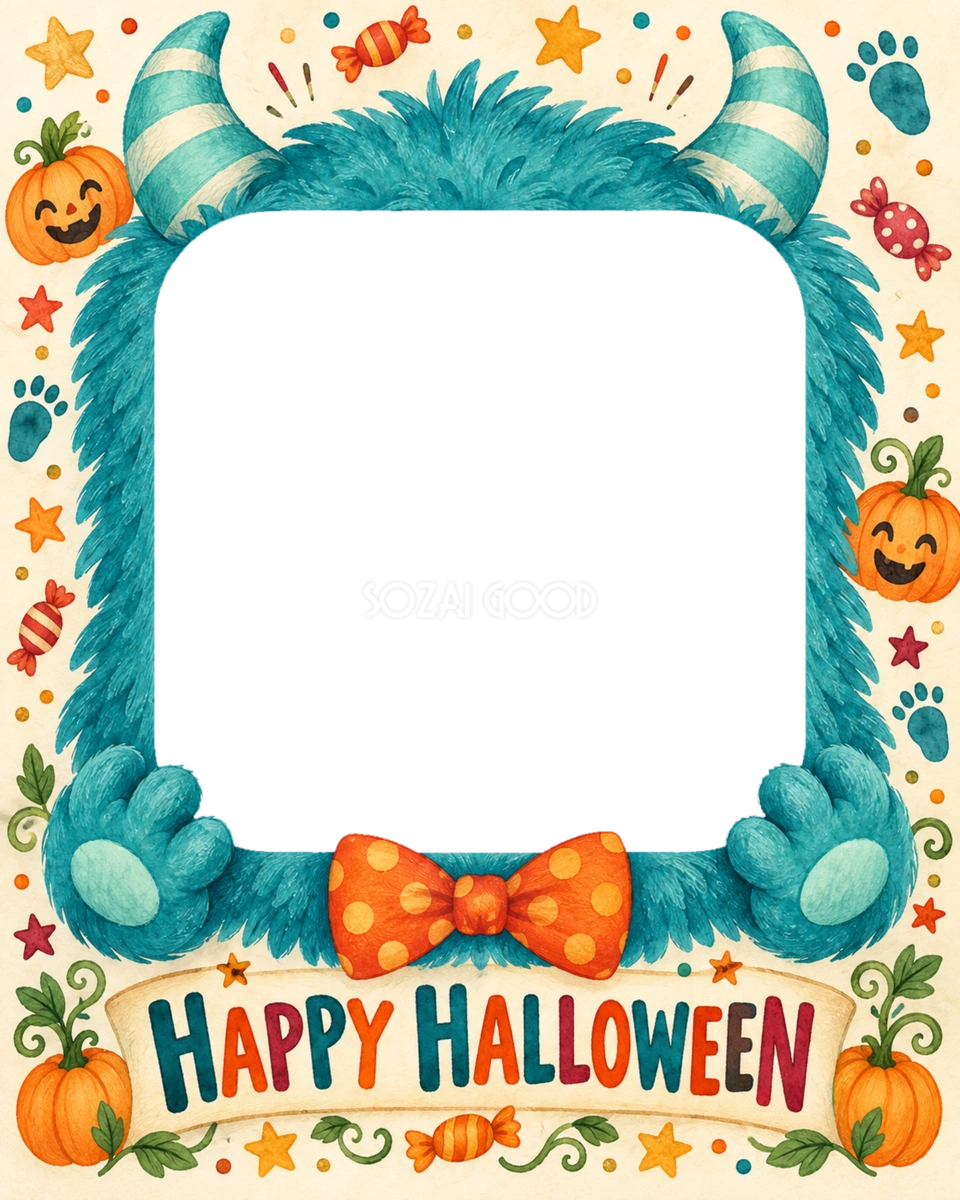 かわいいモンスターに仮装する子どものハロウィン写真フレーム|無料イラスト 98077