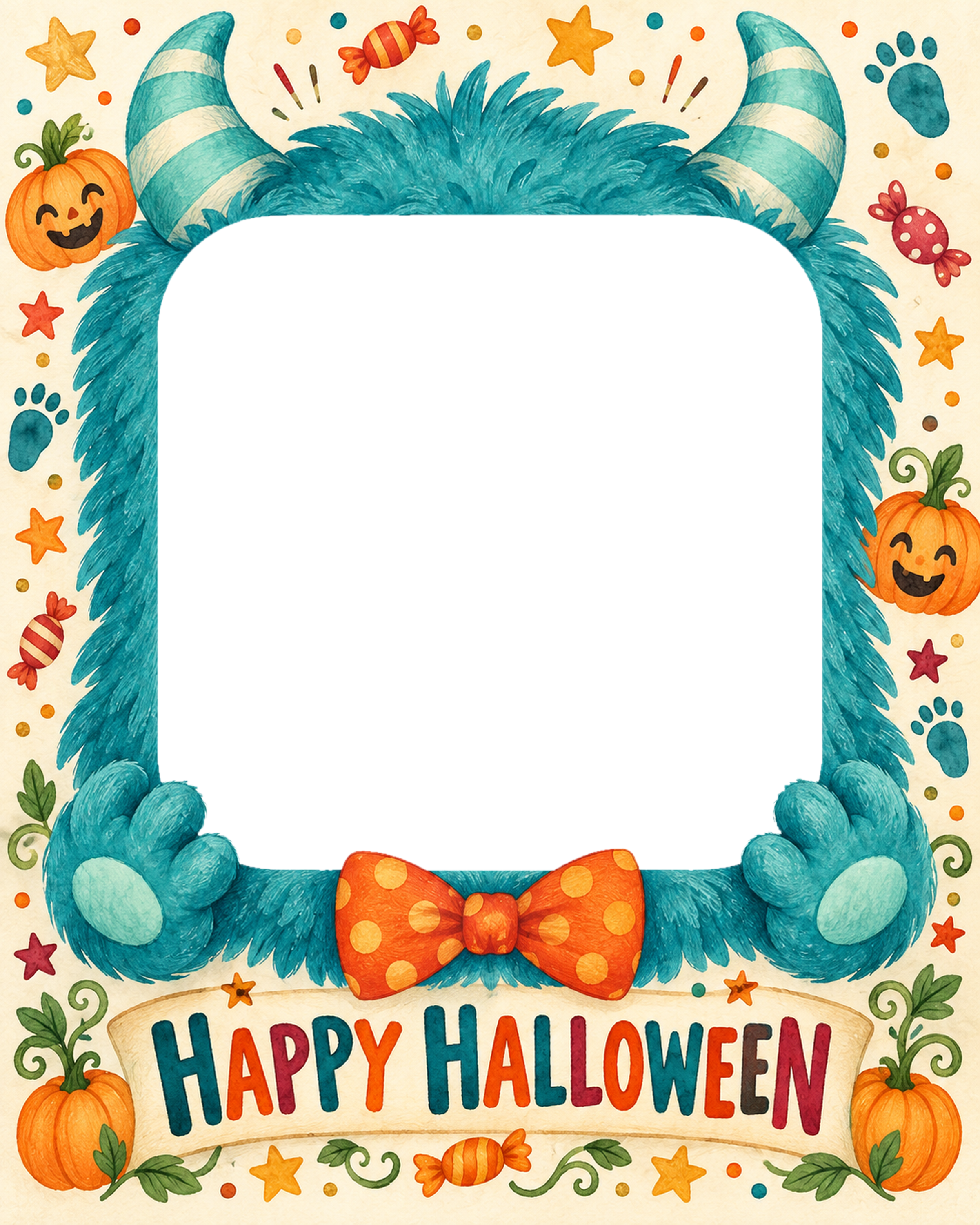 かわいいモンスターに仮装する子どものハロウィン写真フレーム｜無料イラスト 98077に写真・文字を入れる