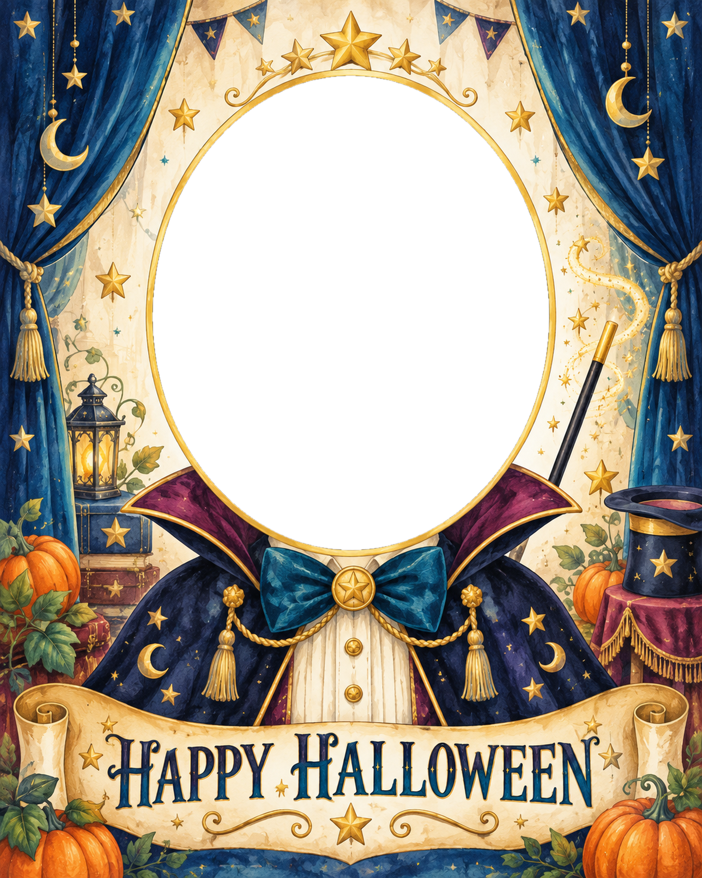 マジックショーの子ども用ハロウィン写真フレーム｜無料イラスト 98078に写真・文字を入れる
