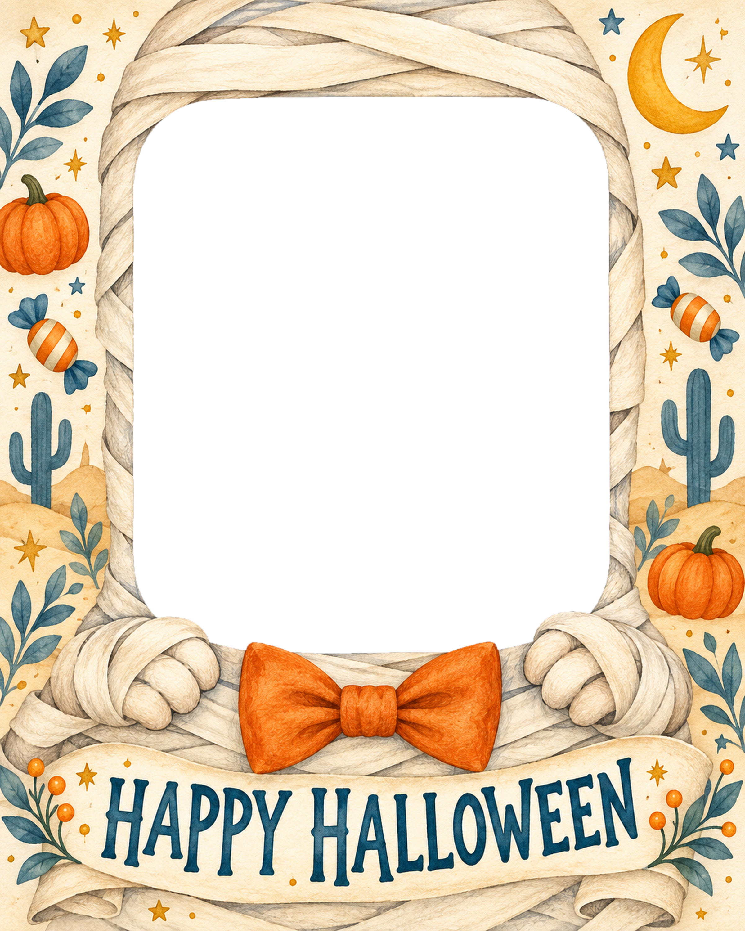 かわいいミイラに仮装する子どものハロウィン写真フレーム｜無料イラスト 98079に写真・文字を入れる