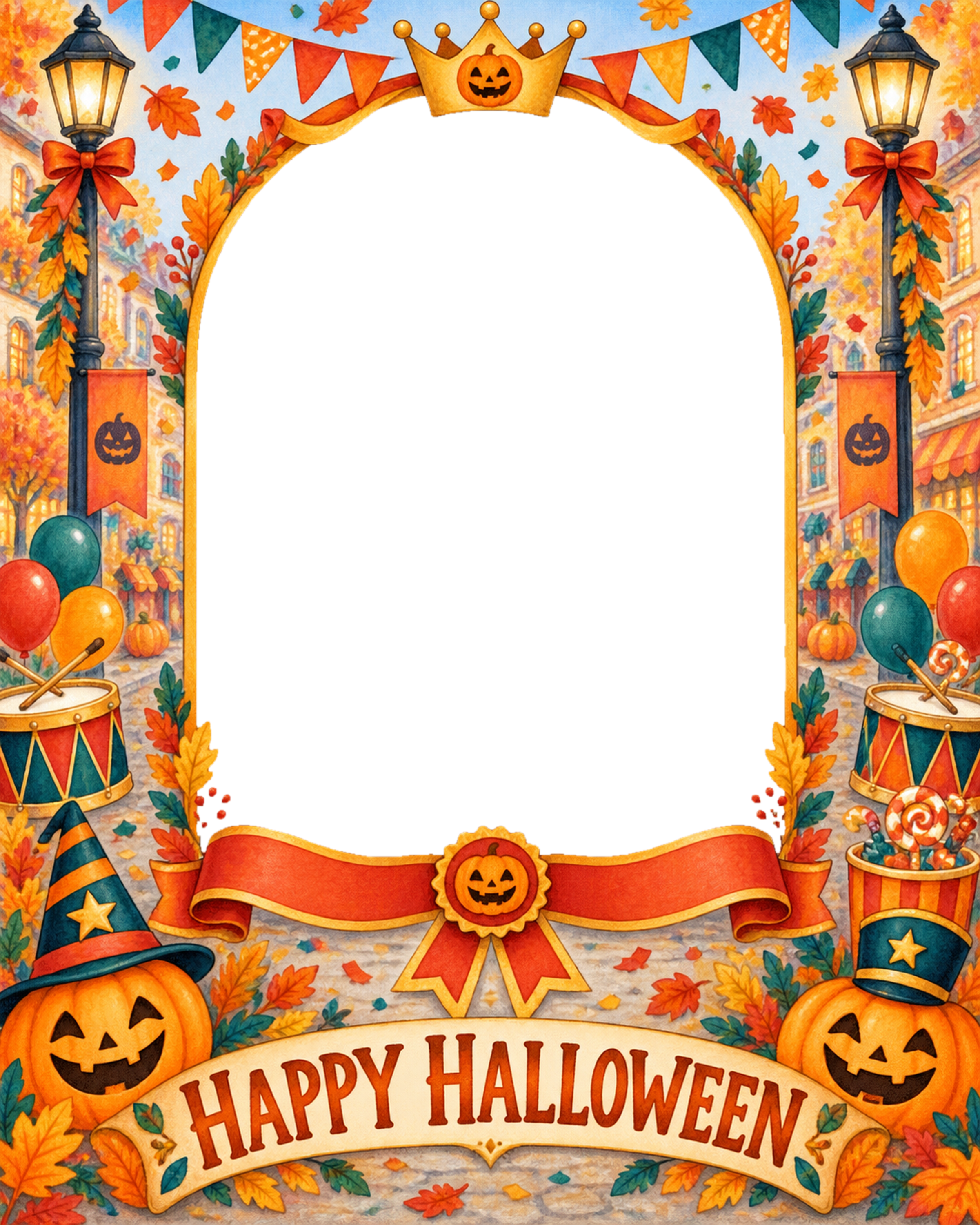 全身写真で楽しむ子どものハロウィン仮装パレードフレーム｜無料イラスト 98080に写真・文字を入れる