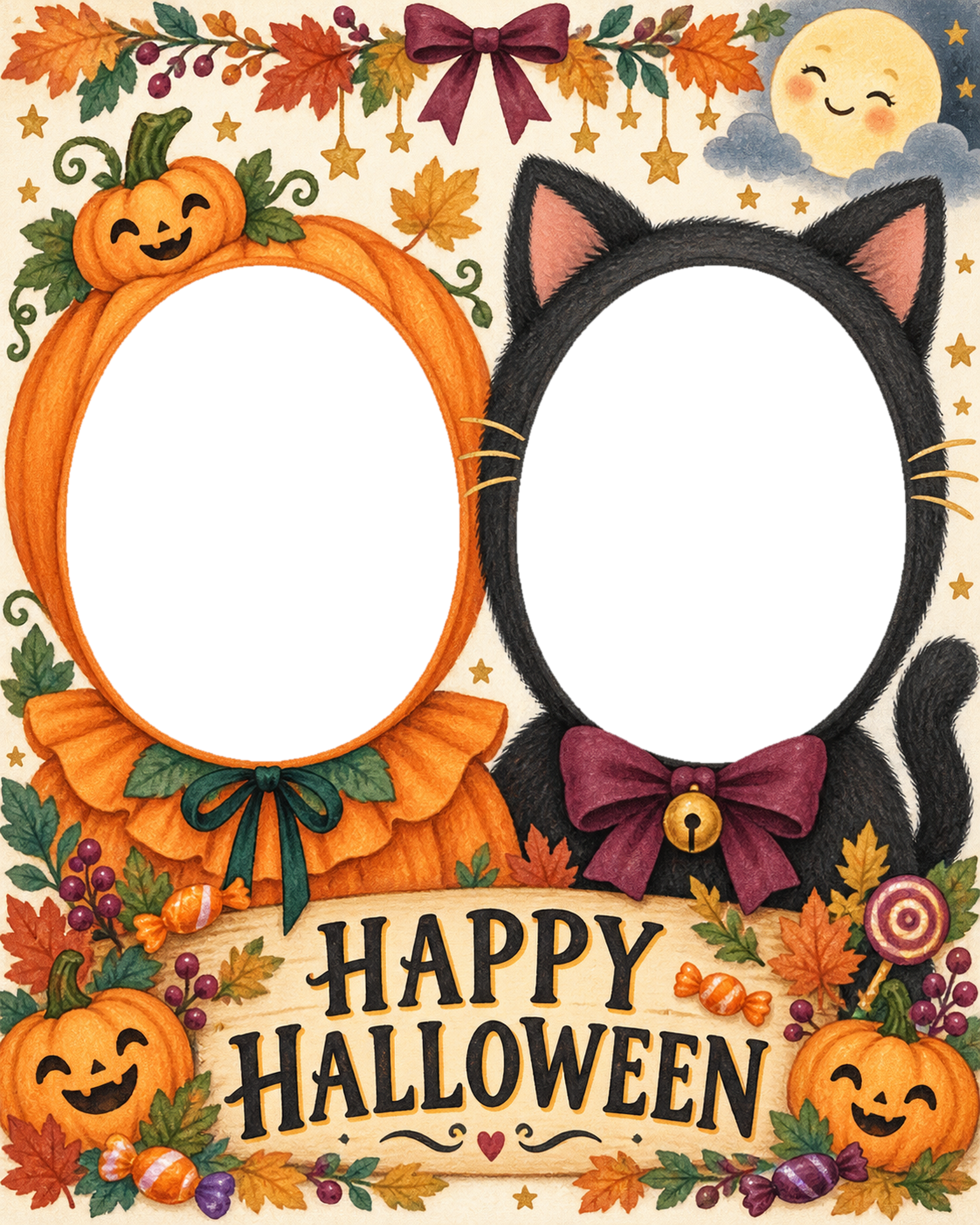 兄弟姉妹を2人並べる子どものハロウィン写真フレーム｜無料イラスト 98081に写真・文字を入れる