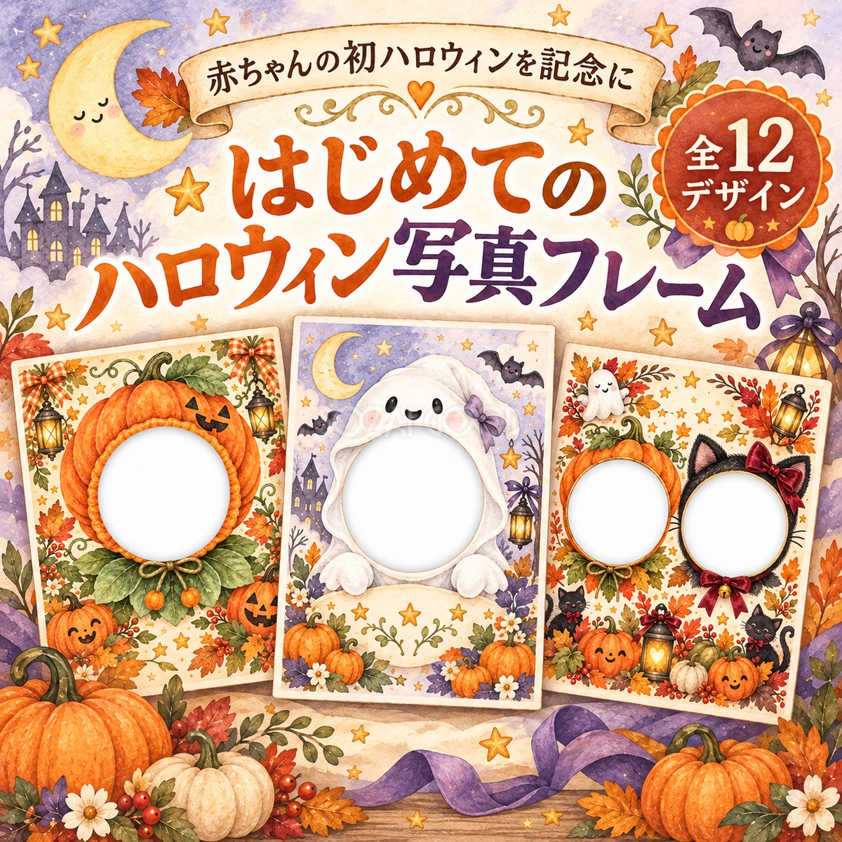 赤ちゃんのはじめてハロウィン写真フレーム12選|無料イラスト素材 98083
