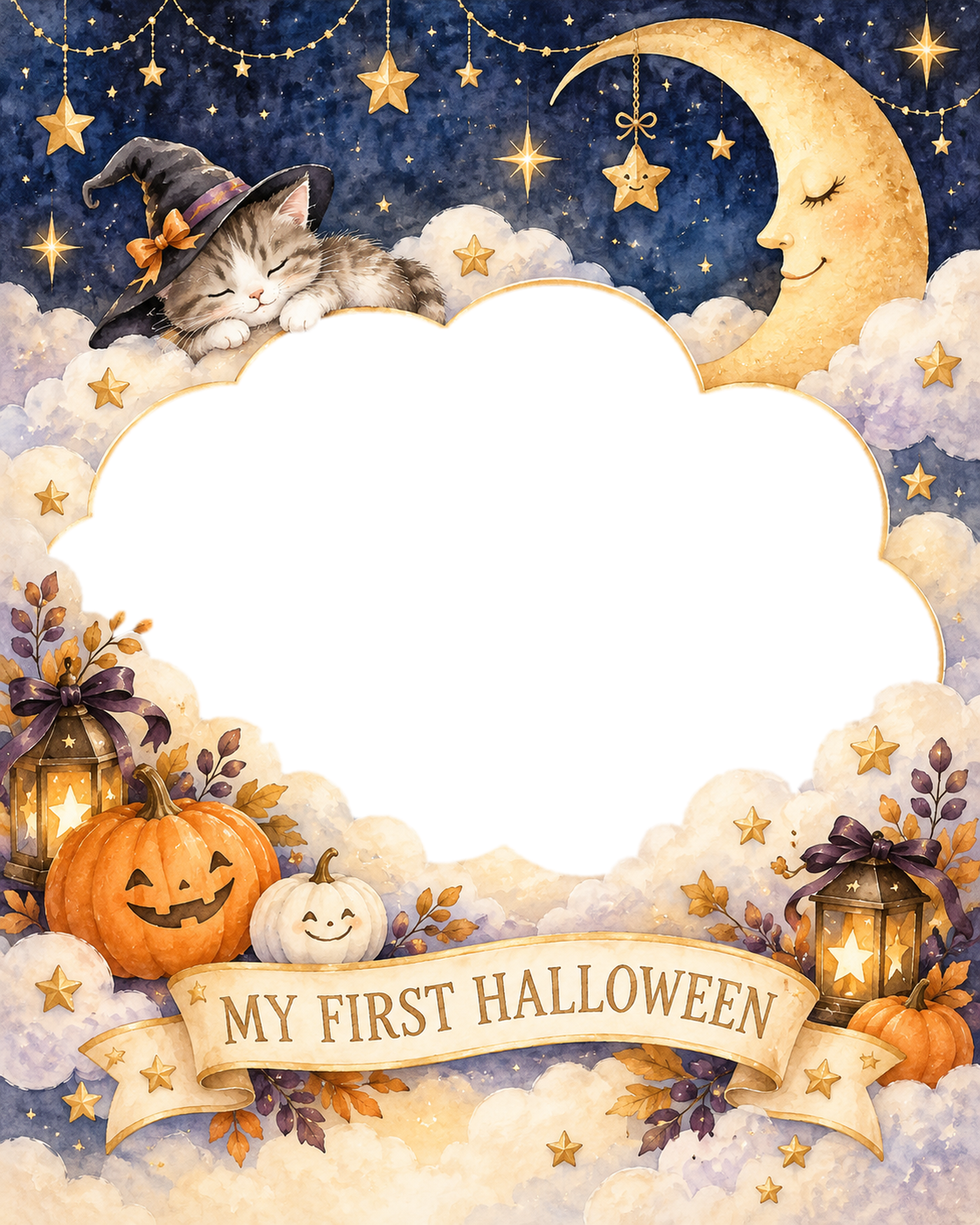 月と星のお昼寝赤ちゃん用ハロウィン写真フレーム｜無料イラスト 98089に写真・文字を入れる