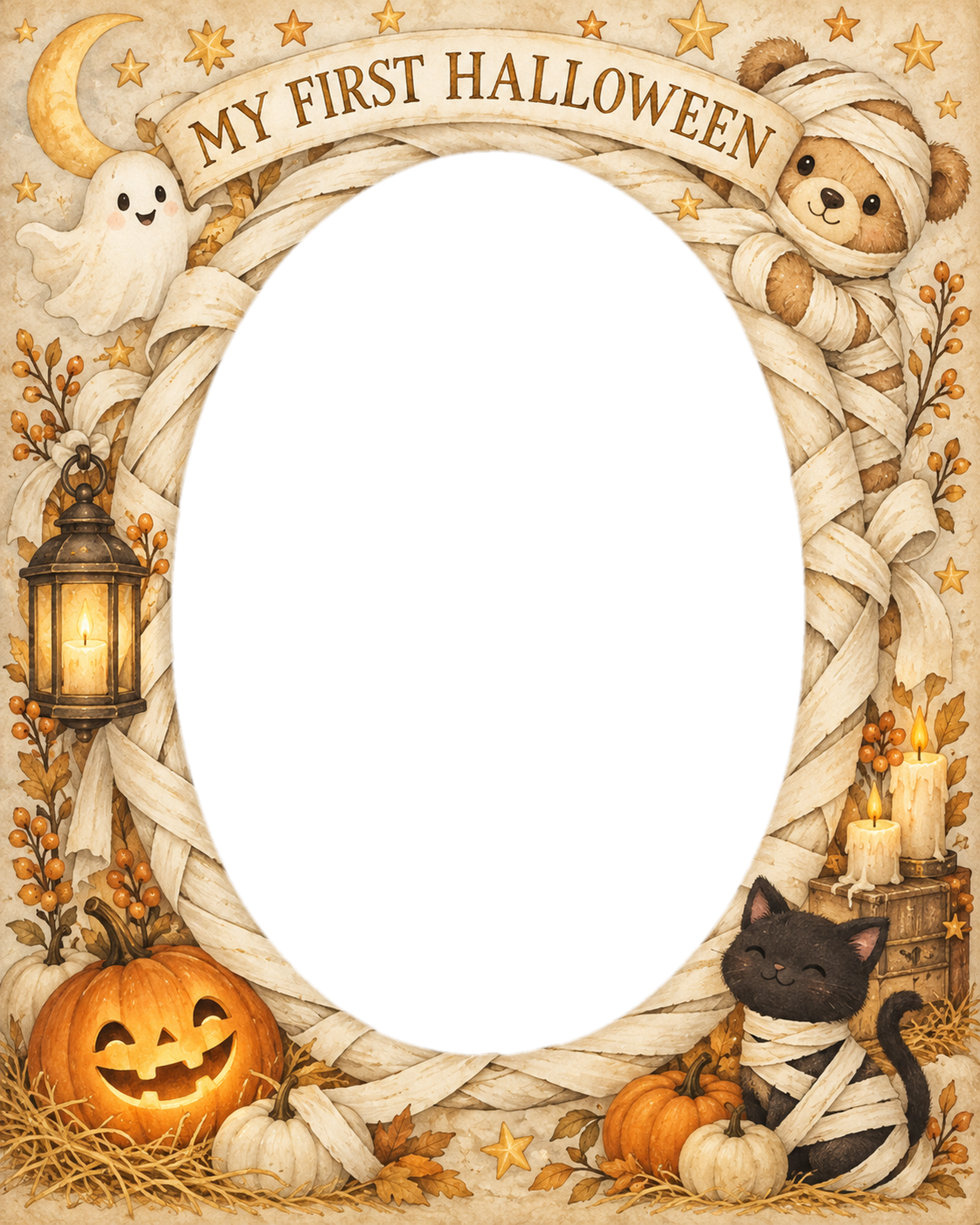 ミイラのおくるみで飾る赤ちゃん用ハロウィン写真フレーム｜無料イラスト 98093に写真・文字を入れる
