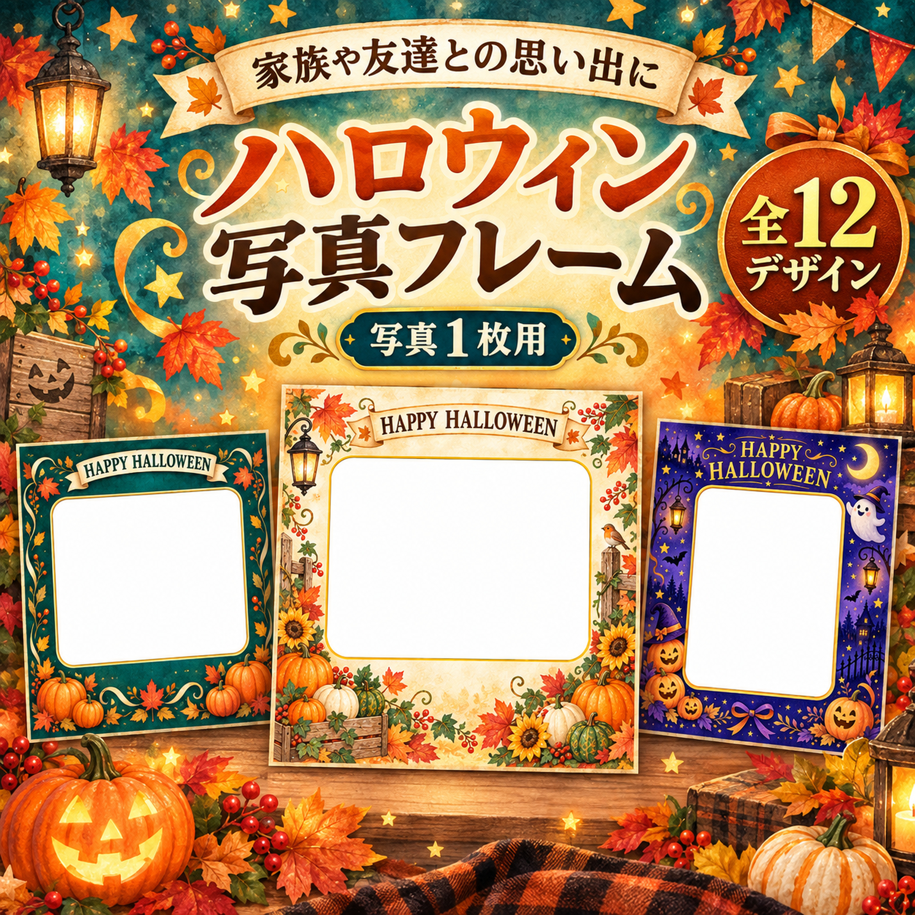 家族・友達グループのハロウィン写真フレーム12選｜無料イラスト素材 98096に写真・文字を入れる