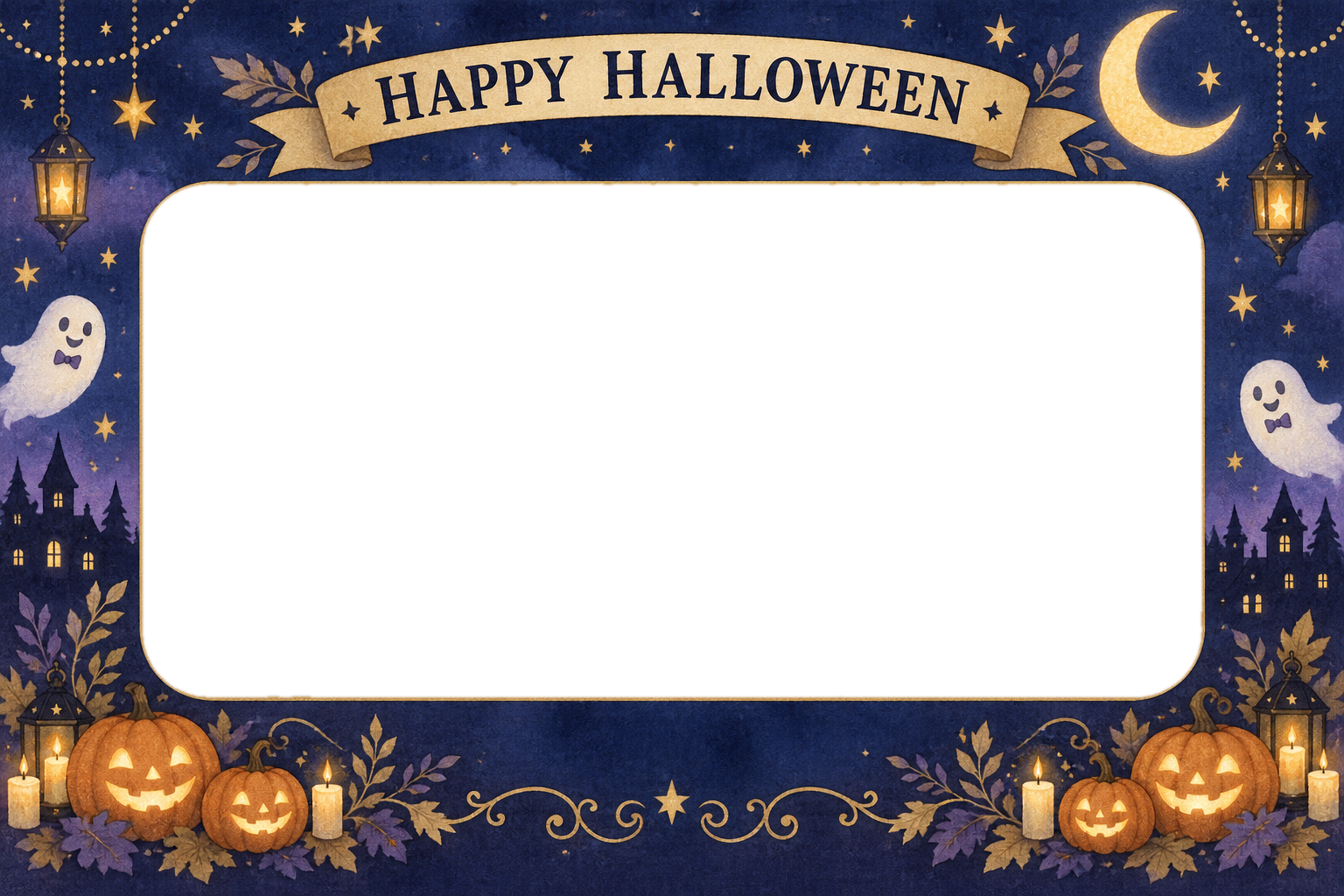 月夜とおばけの家族ハロウィン写真フレーム｜無料イラスト 98098に写真・文字を入れる