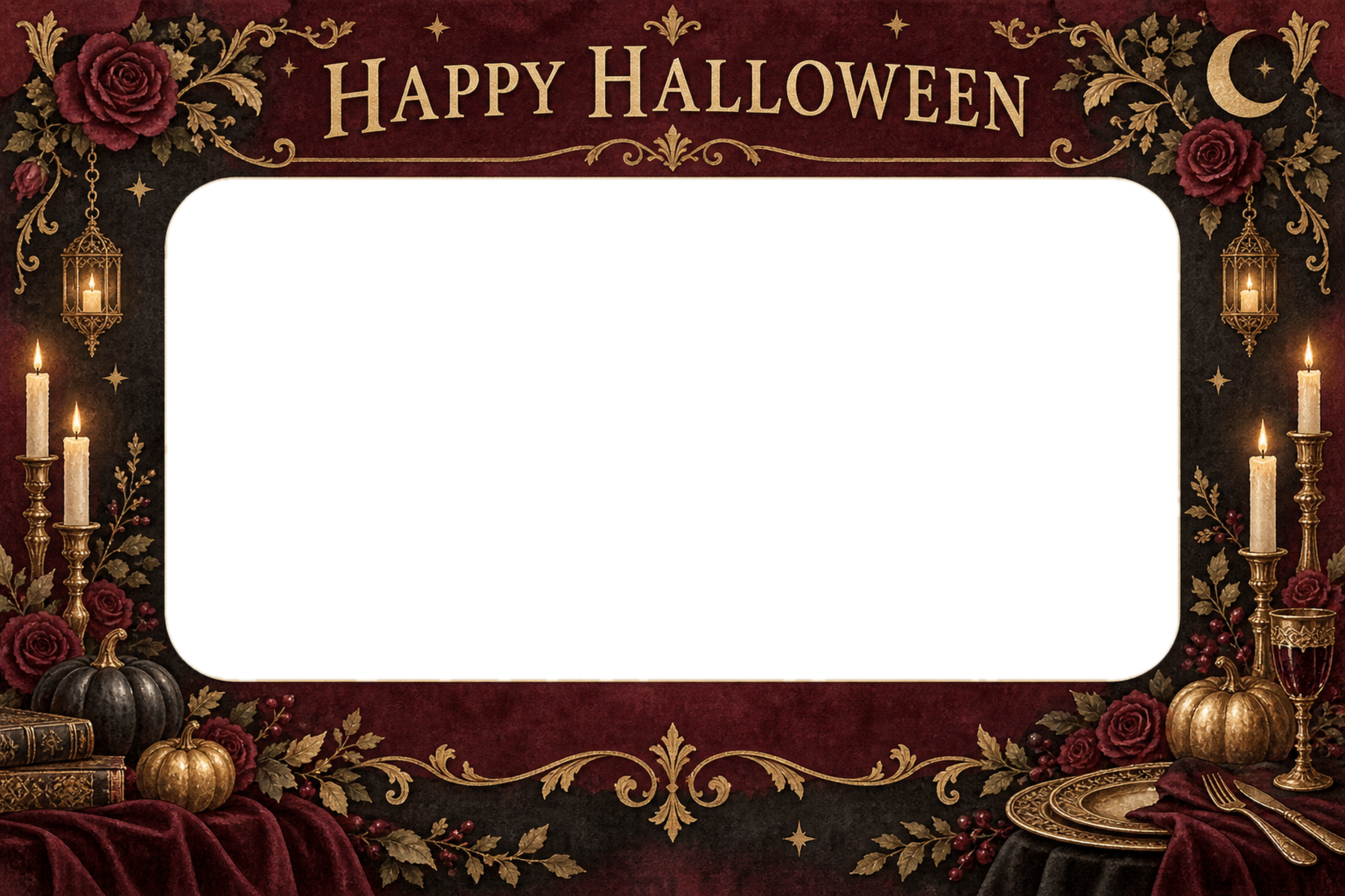 ボルドーと金の大人向けハロウィン写真フレーム｜無料イラスト 98099に写真・文字を入れる