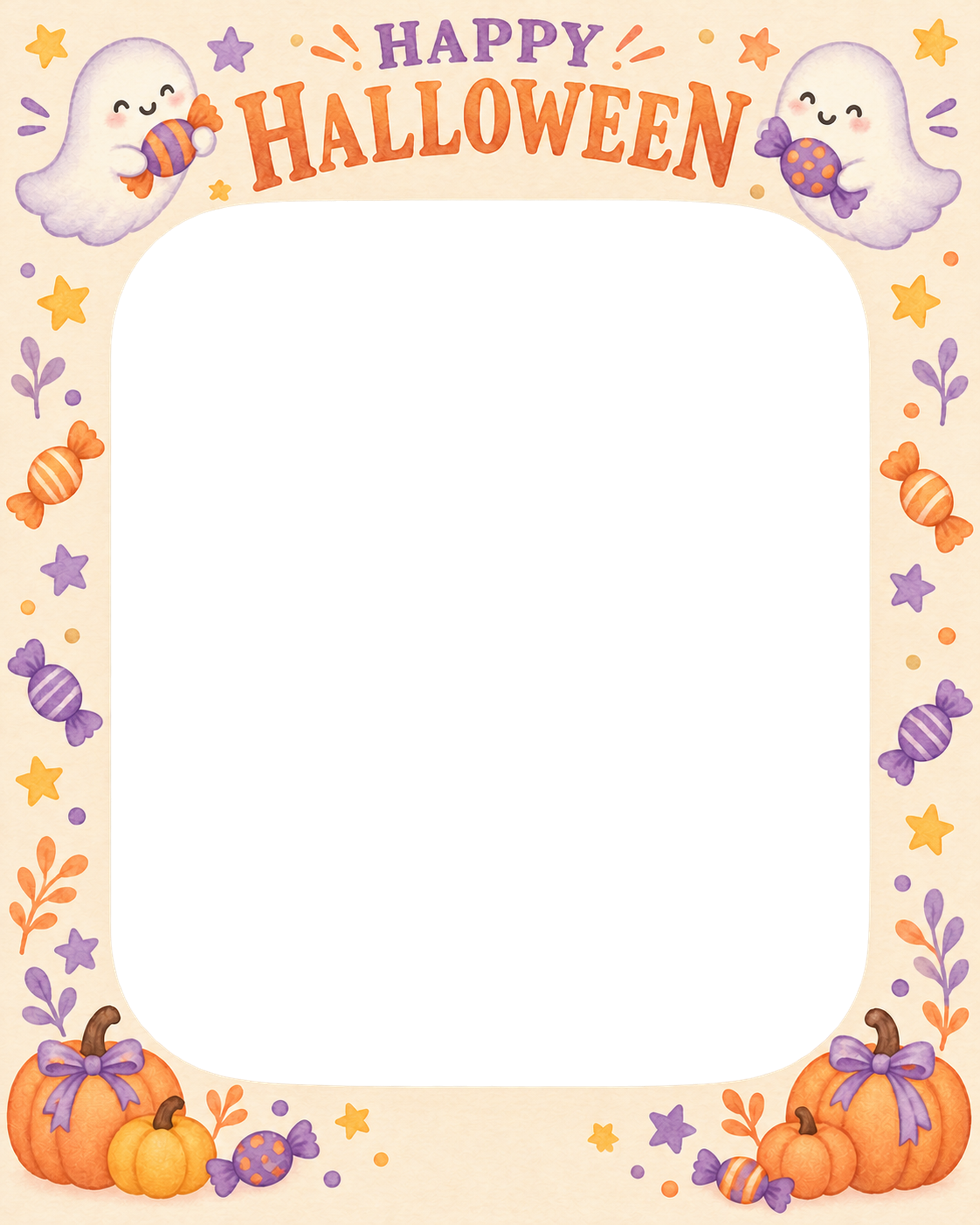 ふたりのおばけとキャンディのハロウィン写真フレーム｜無料イラスト 98113に写真・文字を入れる