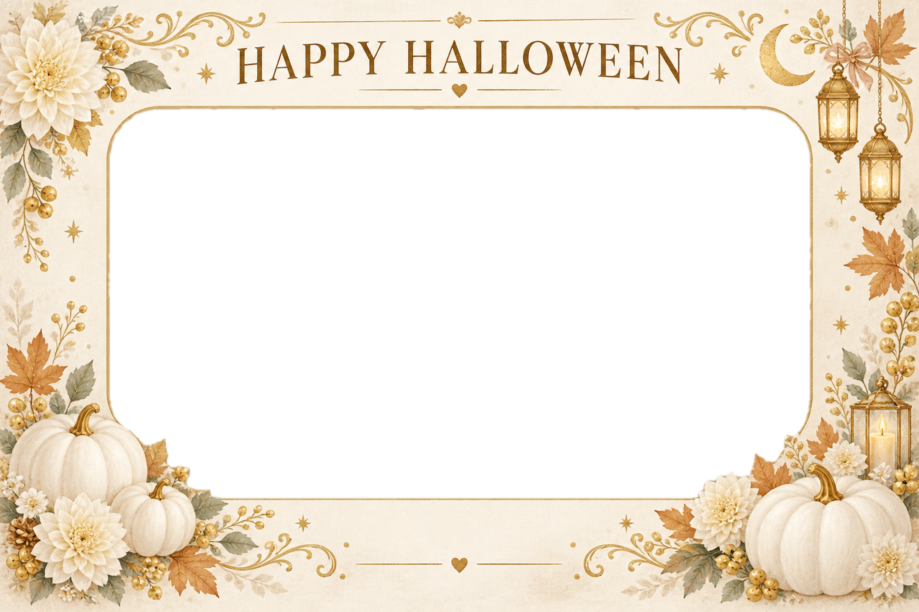 白かぼちゃとアイボリーの花のハロウィン写真フレーム｜無料イラスト 98116に写真・文字を入れる