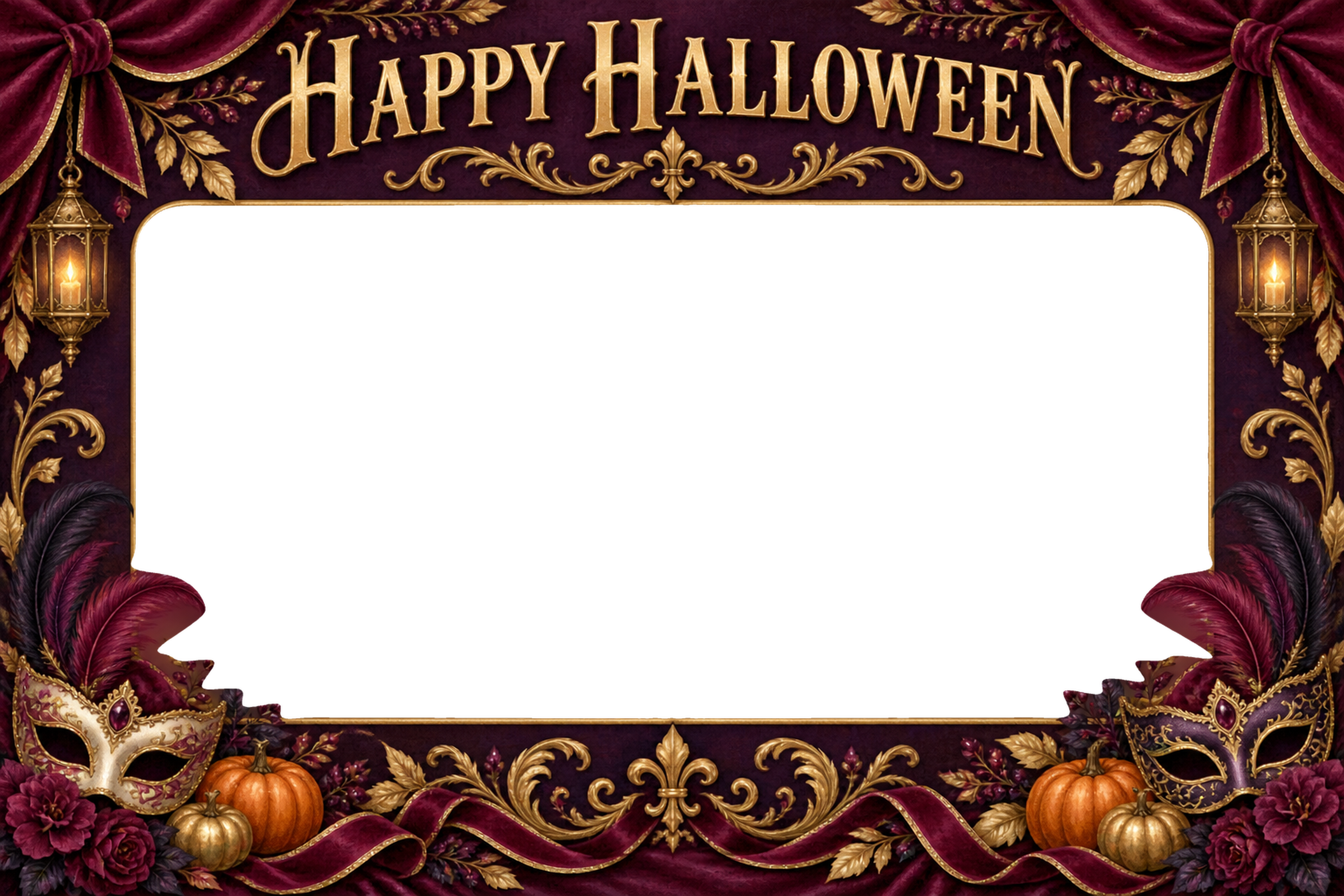 仮面舞踏会のハロウィン集合写真フレーム｜無料イラスト 98140に写真・文字を入れる