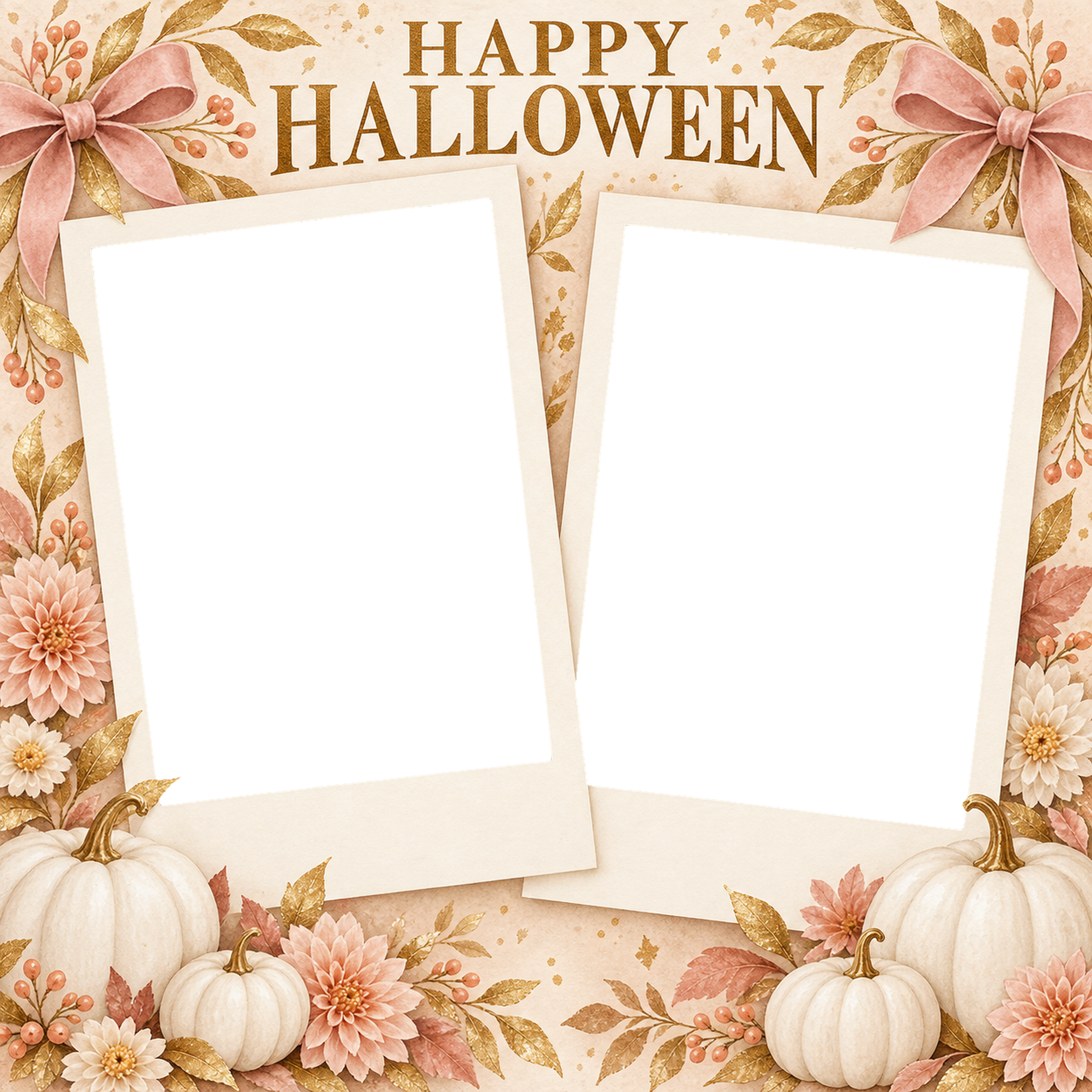 白かぼちゃと秋の花のハロウィン写真コラージュ｜写真2枚の無料イラスト 98152に写真・文字を入れる