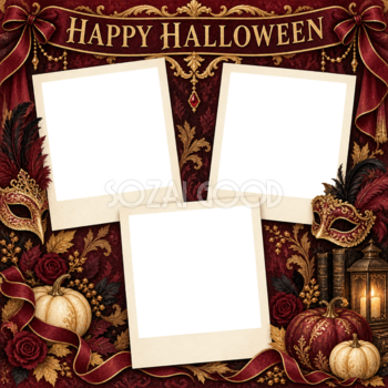仮面舞踏会のハロウィン写真コラージュ｜写真3枚の無料イラスト 98156