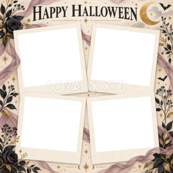 月と黒い花のハロウィン写真コラージュ｜写真4枚の無料イラスト 98158