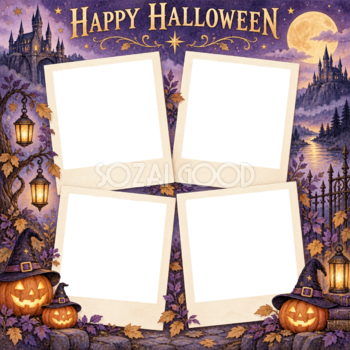 魔法のお城のハロウィン写真コラージュ｜写真4枚の無料イラスト 98160