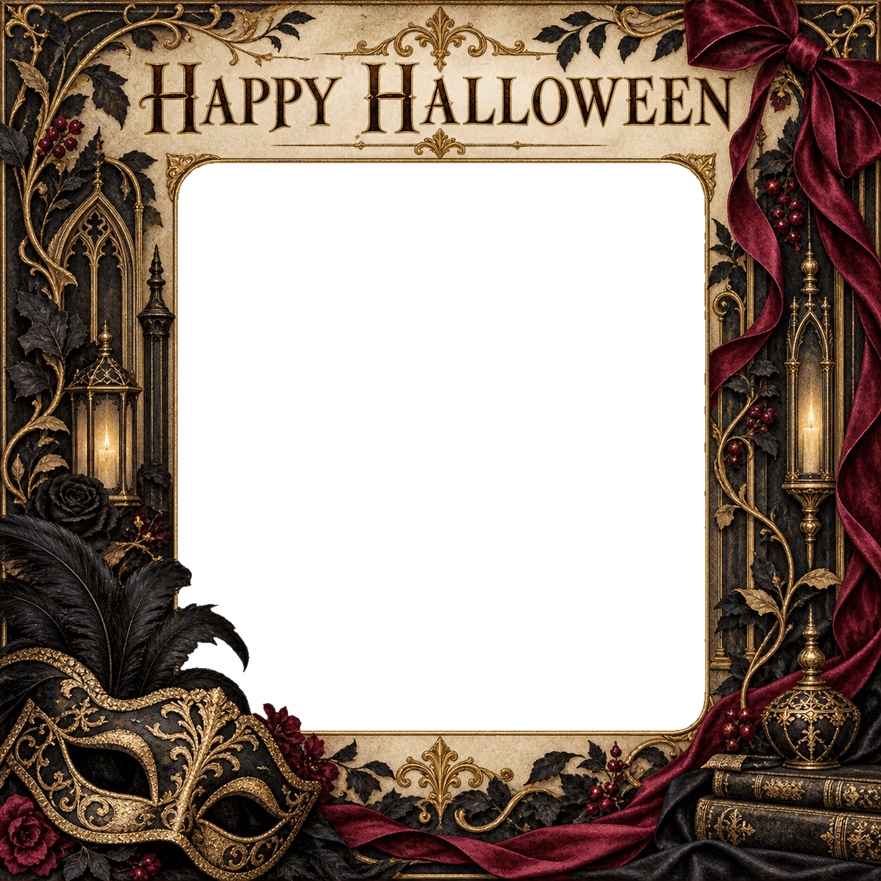 仮面と黒い羽根のハロウィン写真フレーム｜大人向け無料イラスト 98167に写真・文字を入れる