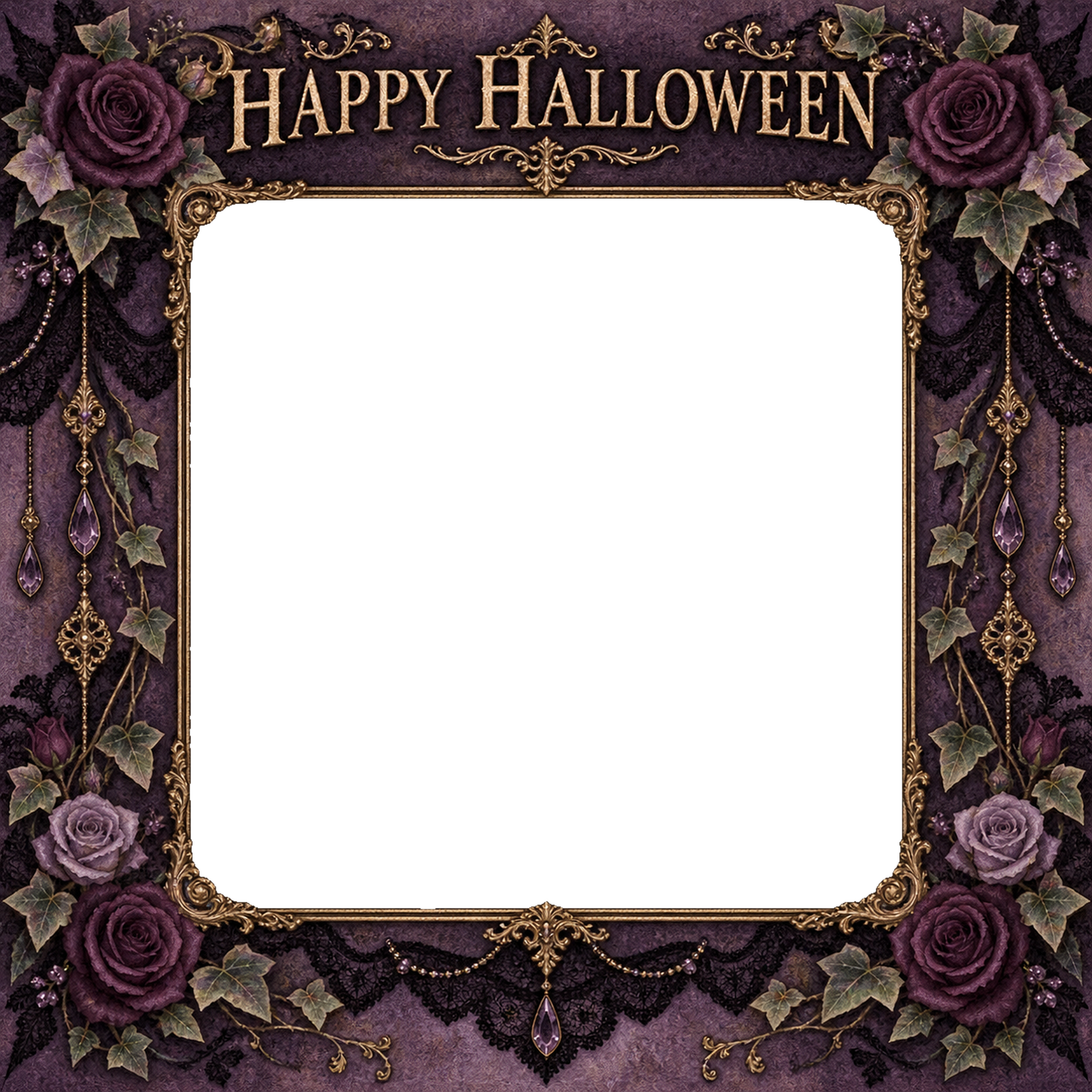 紫のバラとレースのハロウィン写真フレーム｜大人向け無料イラスト 98169に写真・文字を入れる
