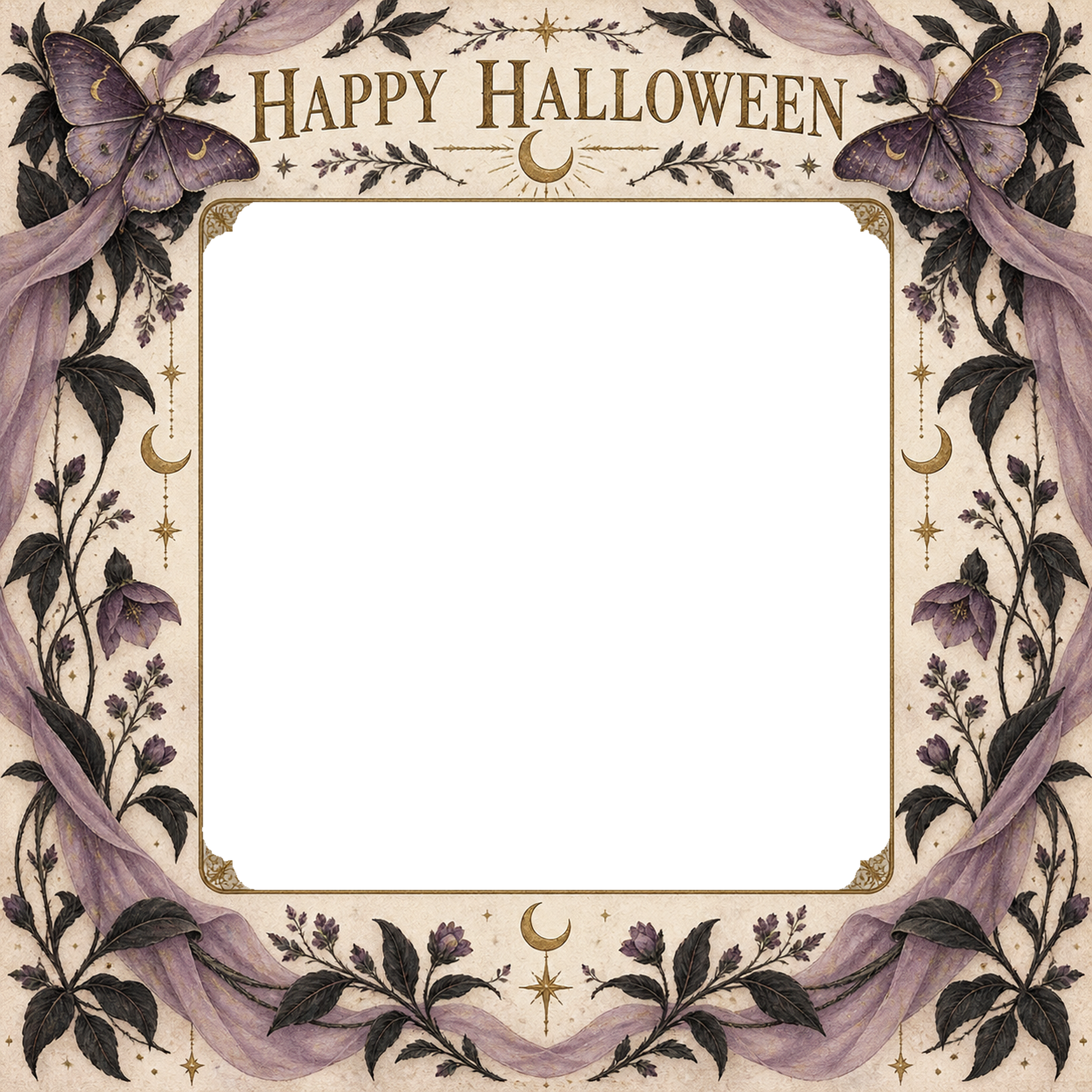 蝶と黒い植物のハロウィン写真フレーム｜大人向け無料イラスト 98171に写真・文字を入れる
