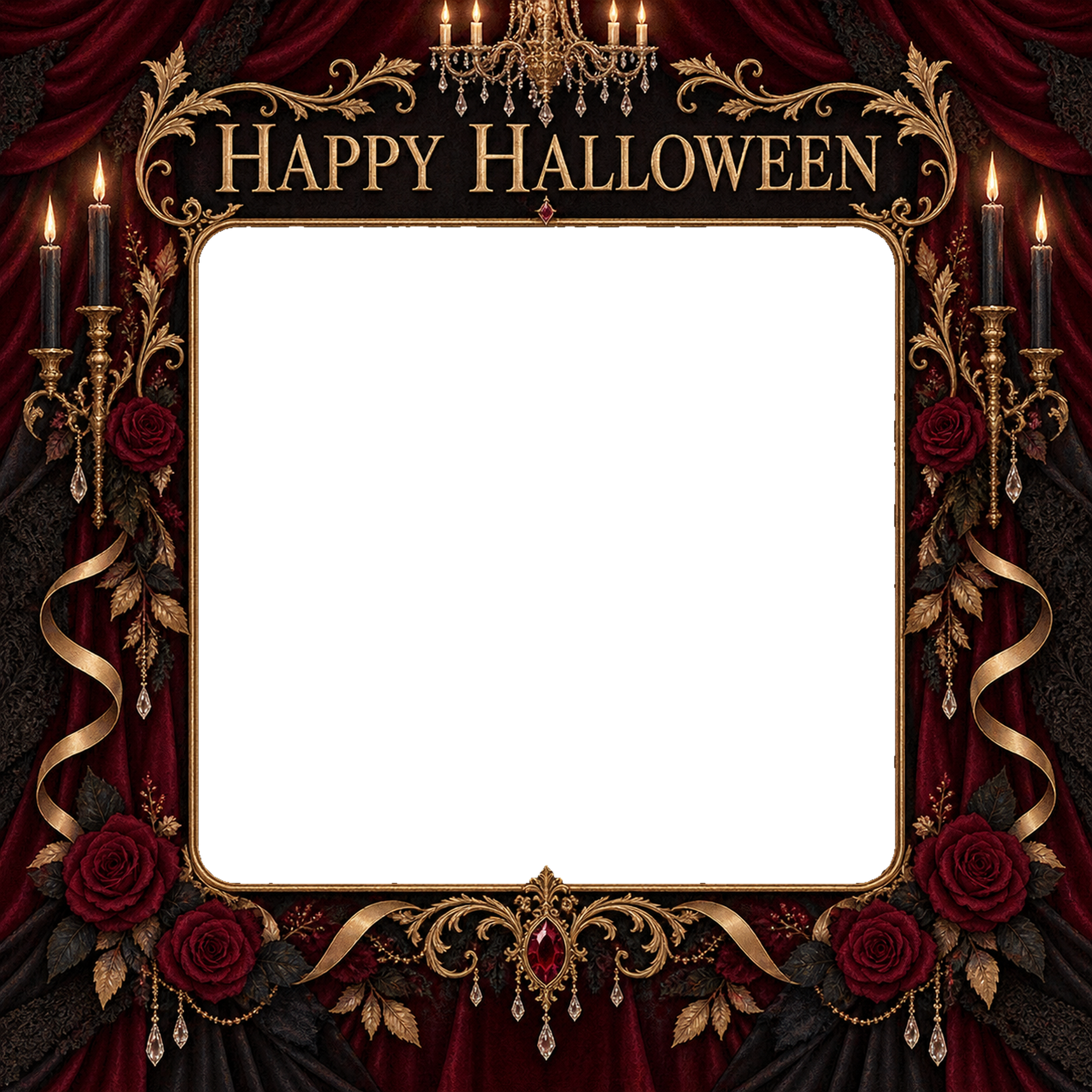 赤いバラと夜の舞踏会のハロウィン写真フレーム｜大人向け無料イラスト 98173に写真・文字を入れる