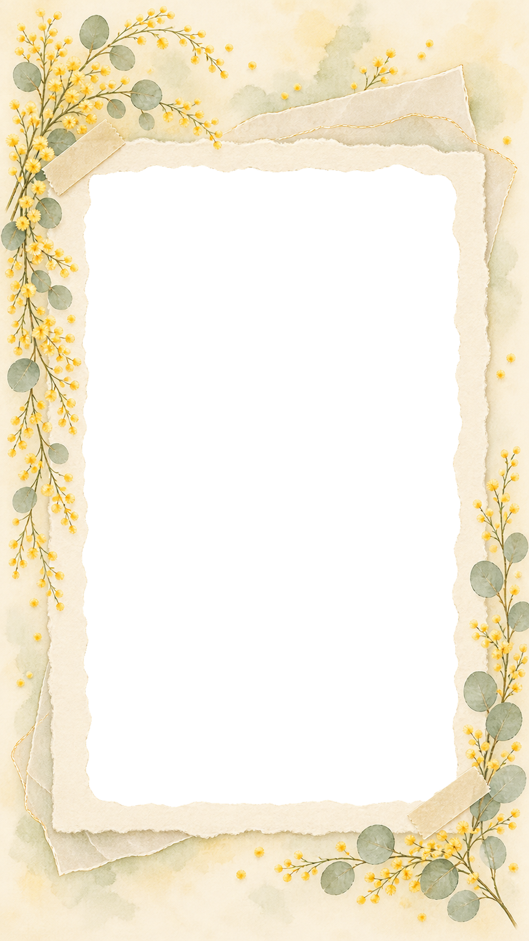 押し花手帳のミモザ写真フレーム｜無料の水彩イラスト 98199に写真・文字を入れる