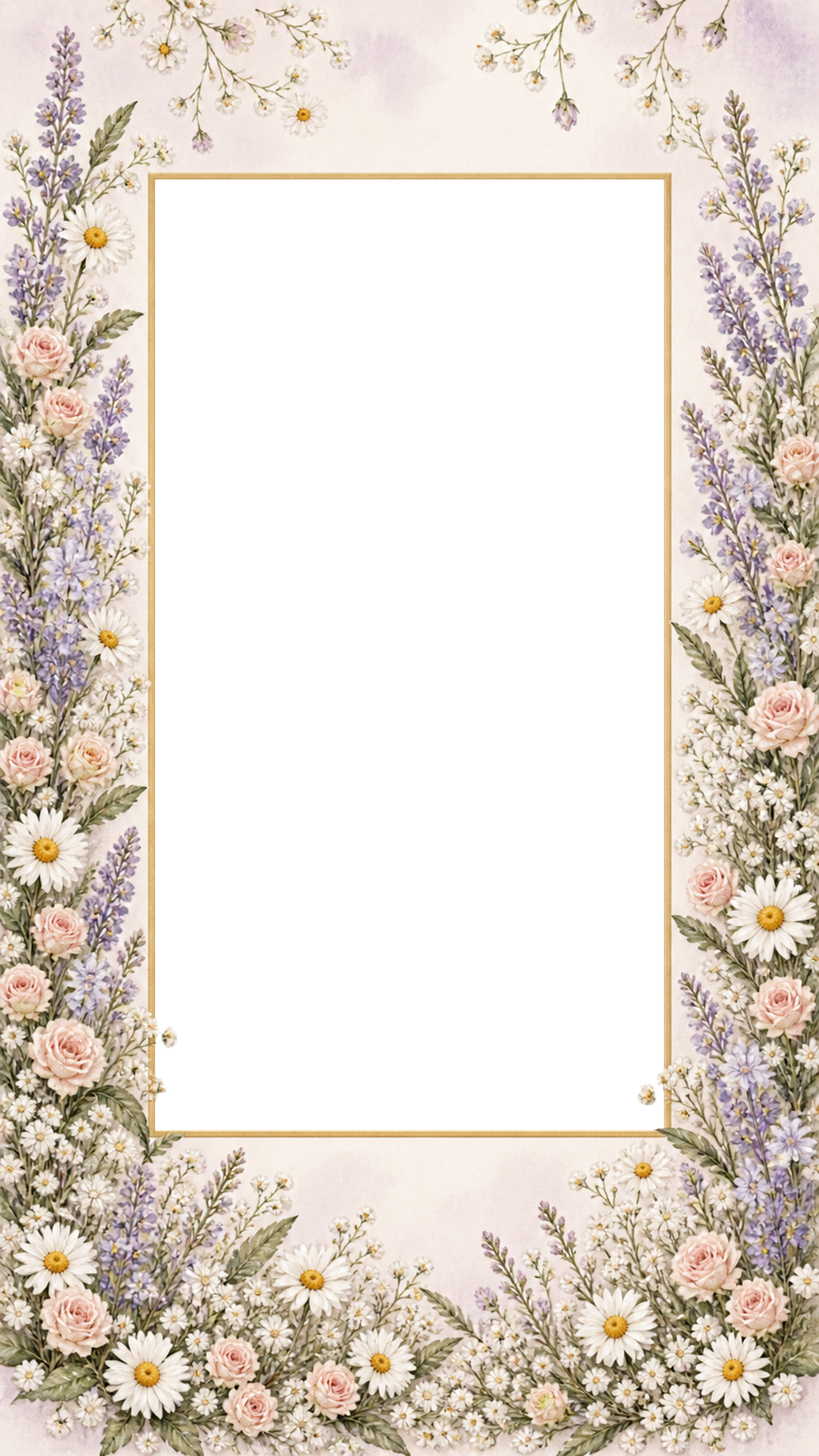 淡い紫の花が伸びるスマホフレームの写真フレーム｜無料の水彩イラスト 98301に写真・文字を入れる
