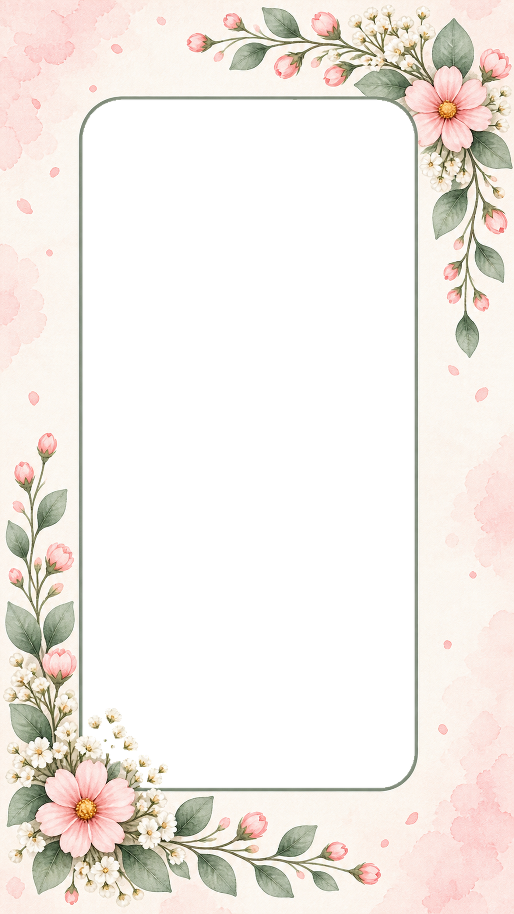 ピンクの小花と水彩のスマホ用写真フレーム｜ボタニカルの無料イラスト 98353に写真・文字を入れる