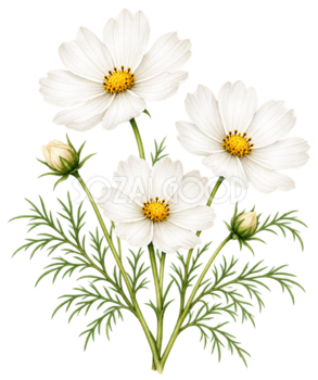 白いコスモス｜秋の花の水彩・無料イラスト素材 98359