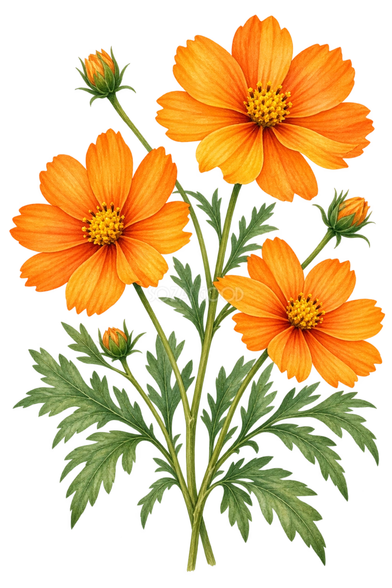 キバナコスモス｜秋の花の水彩・無料イラスト素材 98361