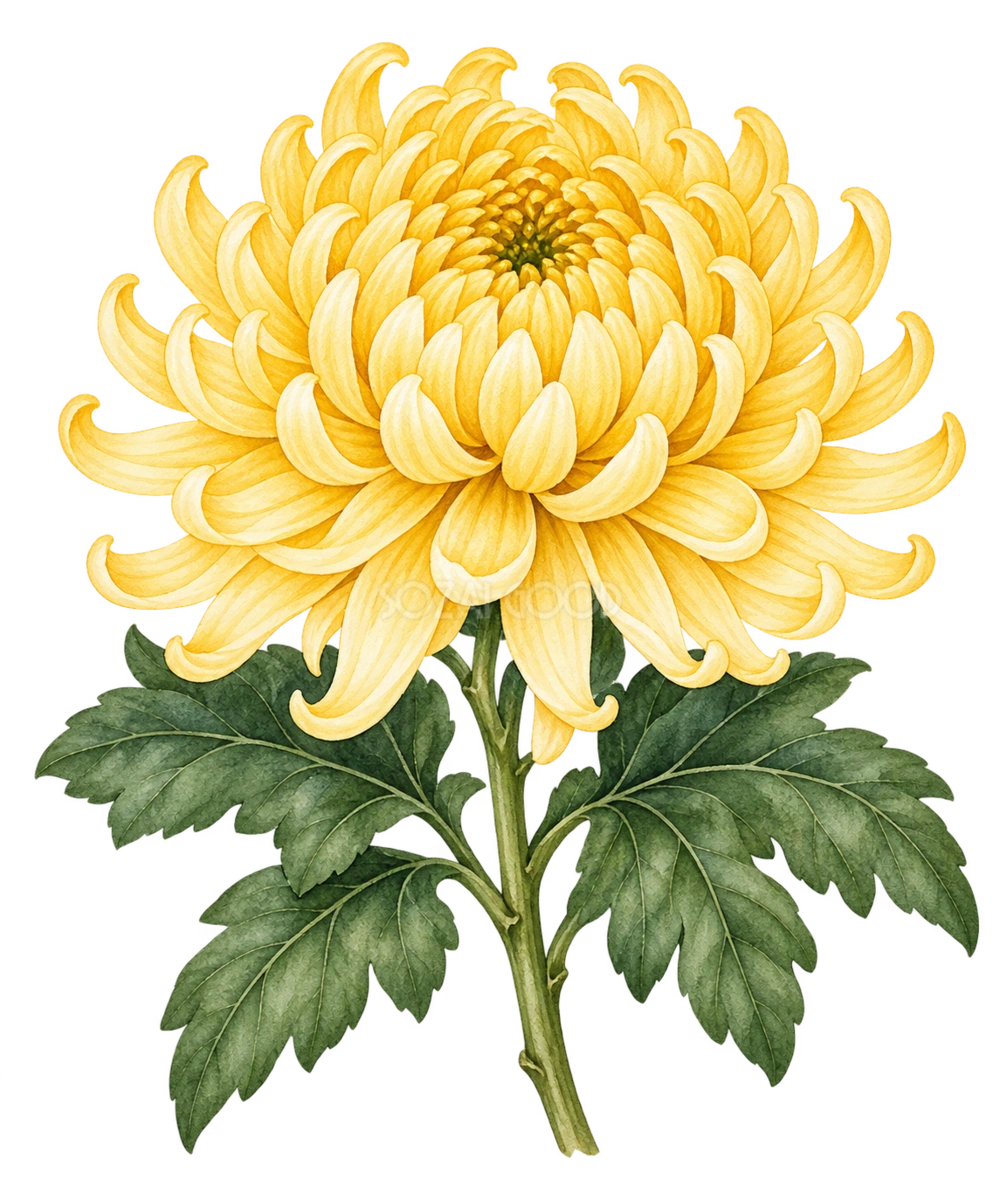 黄色い菊|秋の花の水彩・無料イラスト素材 98362