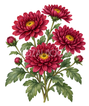 赤い小菊｜秋の花の水彩・無料イラスト素材 98364