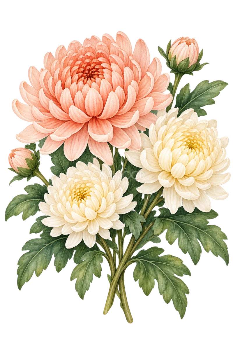 淡い色の菊｜秋の花の水彩・無料イラスト素材 98365