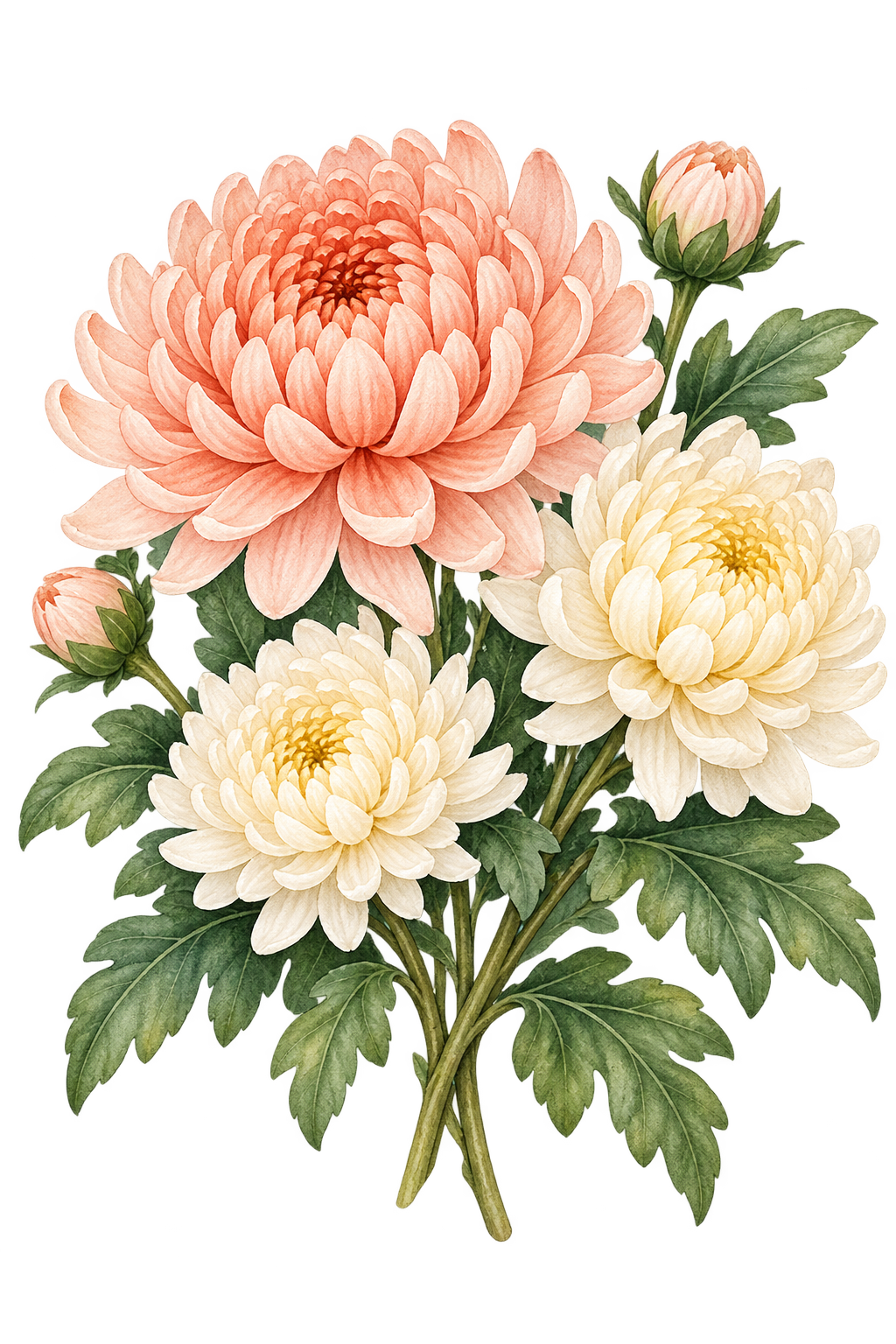 淡い色の菊｜秋の花の水彩・無料イラスト素材 98365に写真・文字を入れる